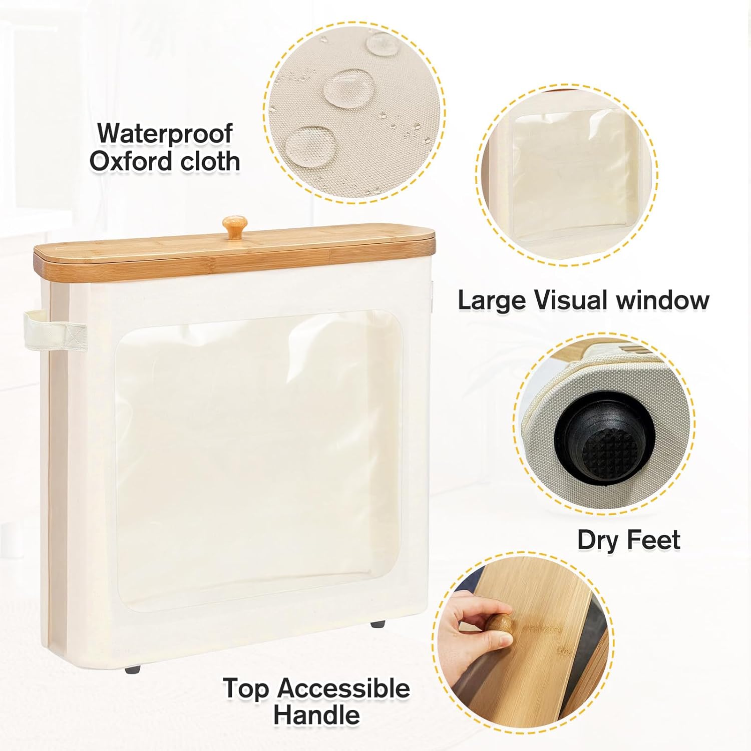 Beige Toilet Paper Basket with Lid and Large Window