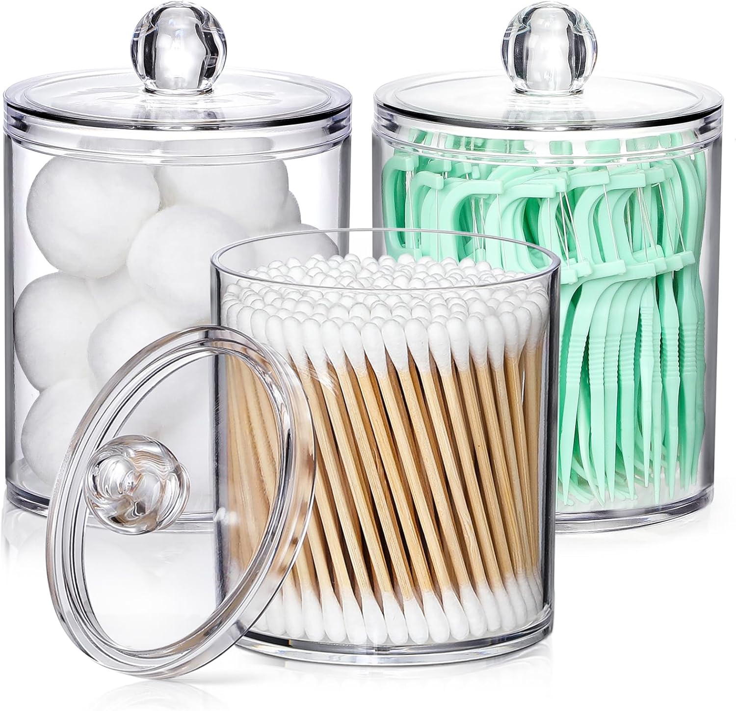 AOZITA 3 Pack Acrylic Q-Tip Holder Dispenser Set