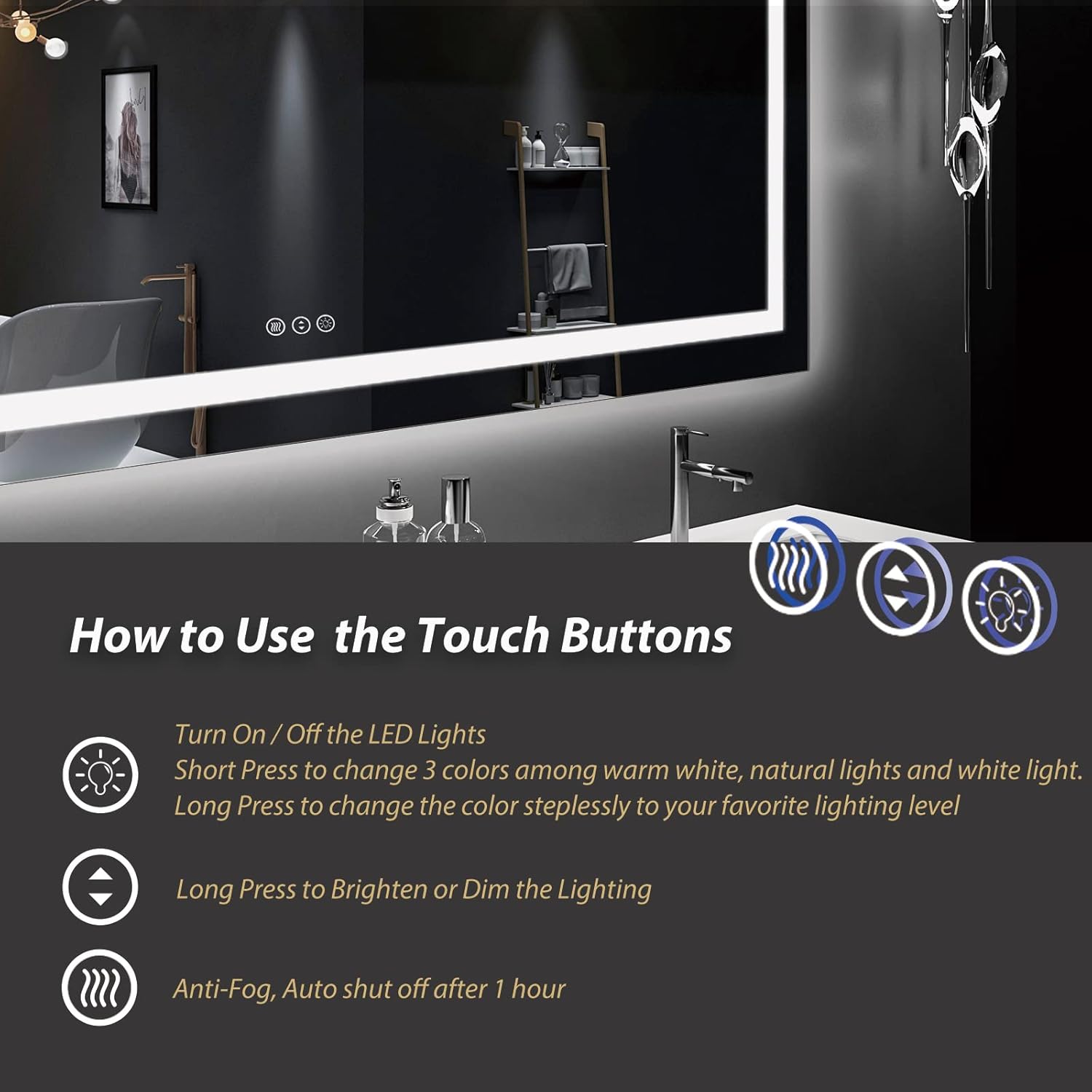 ODDSAN 40x32 Smart LED Bathroom Mirror with Anti-Fog