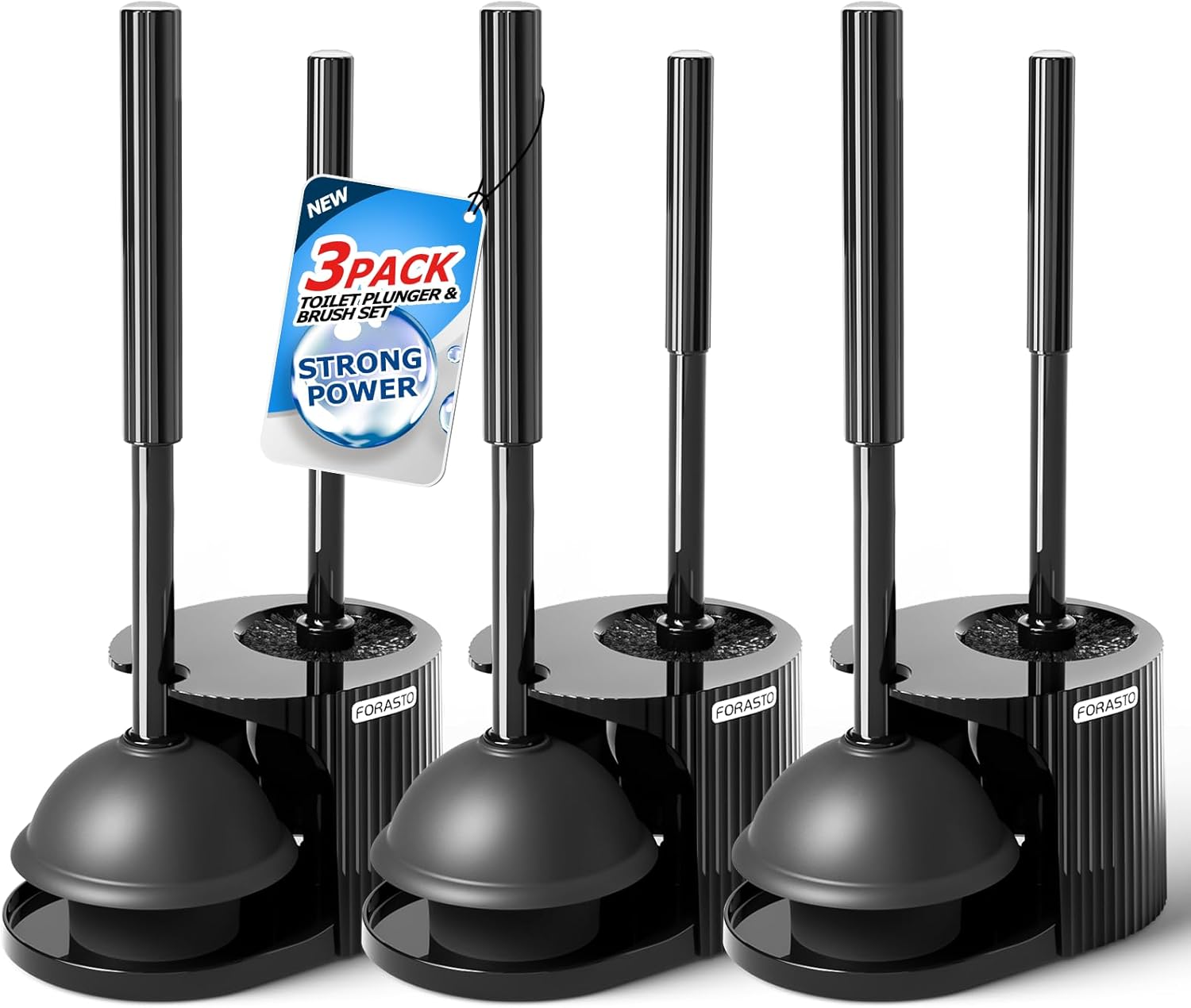FORASTO 3 Pack Toilet Brush and Plunger Combo