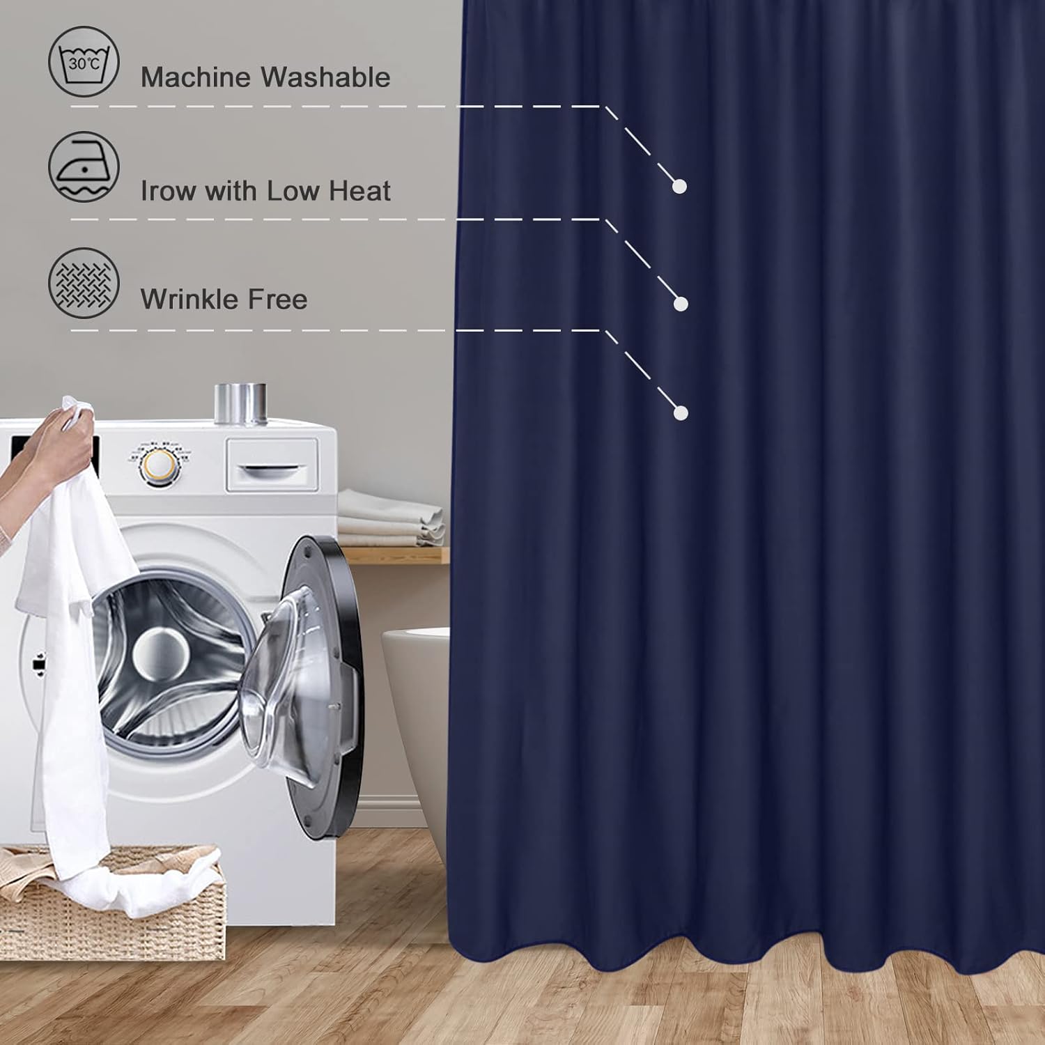 EurCross Blue Extra Long Shower Curtain Liner 72 x 84 Inches