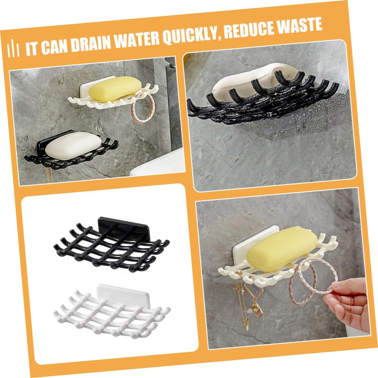 Zerodeko 4pcs Wall Mount Soap Dishes Drainer Grid Sturdy