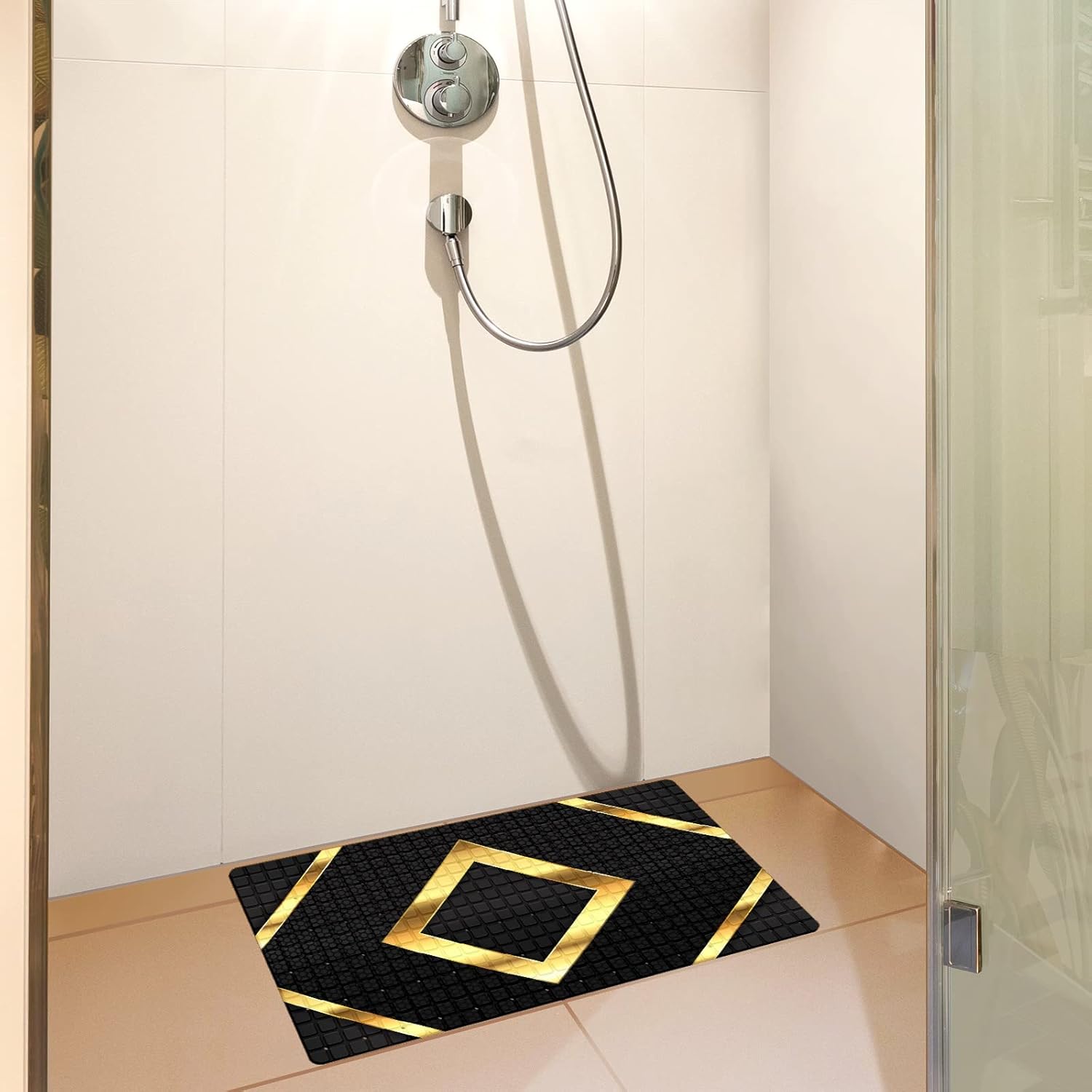 Extra Long Black Gold Geometry Bathtub Mat