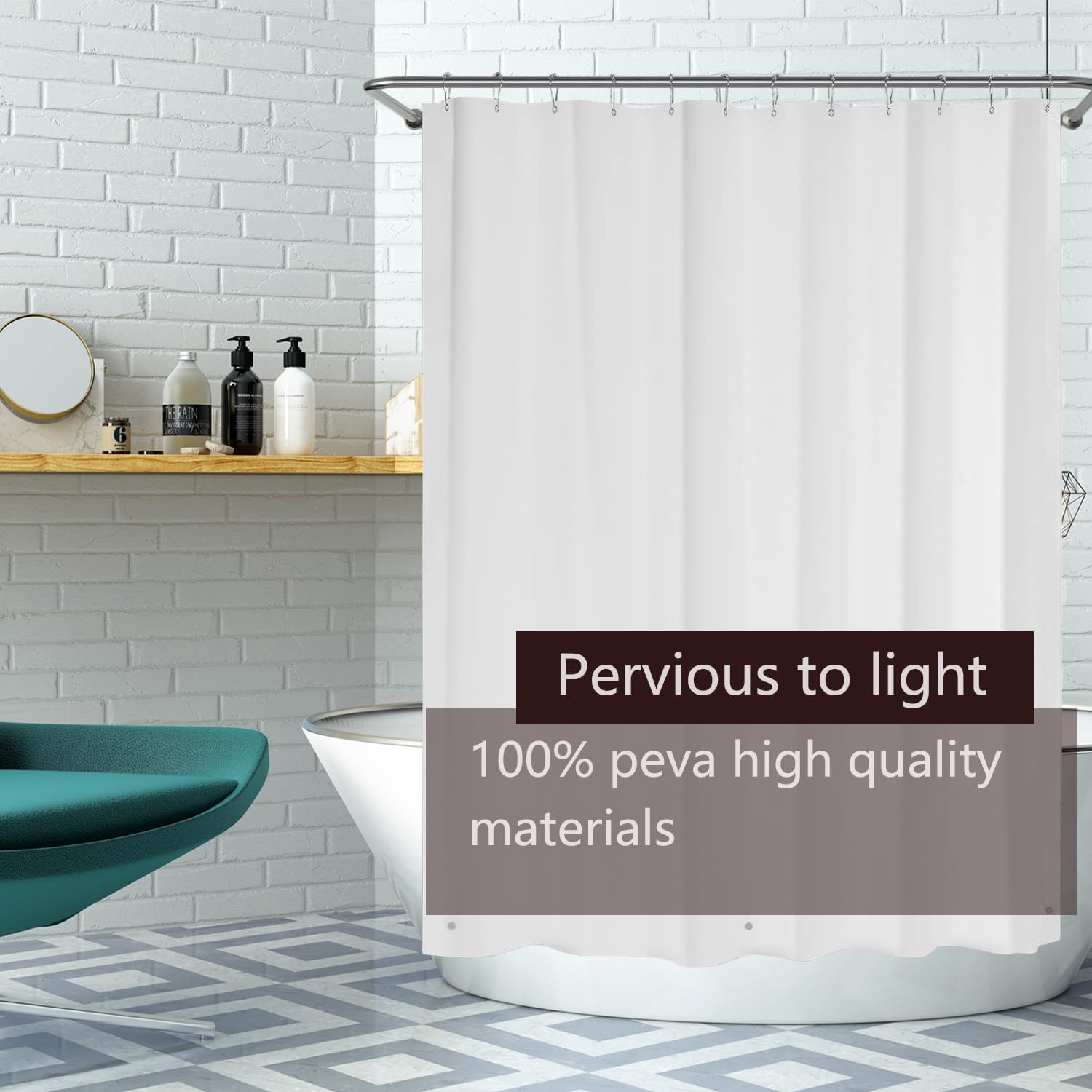 TIKABC 4G PEVA Shower Curtain Liner with 3 Magnetic Weights