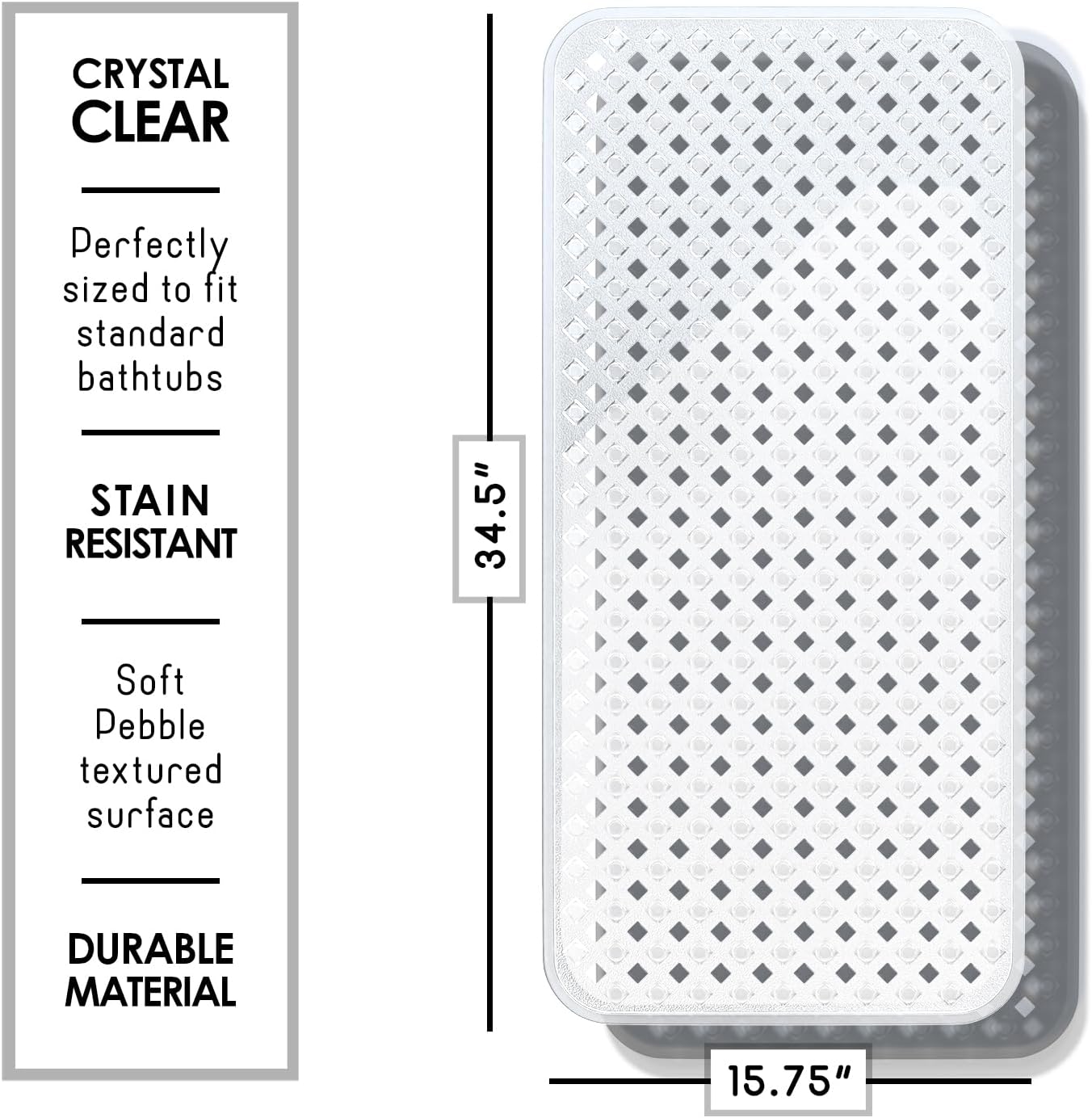 Clara Clark Non Slip Bath Mat 35x16 with Suction Cups and Drainage Holes