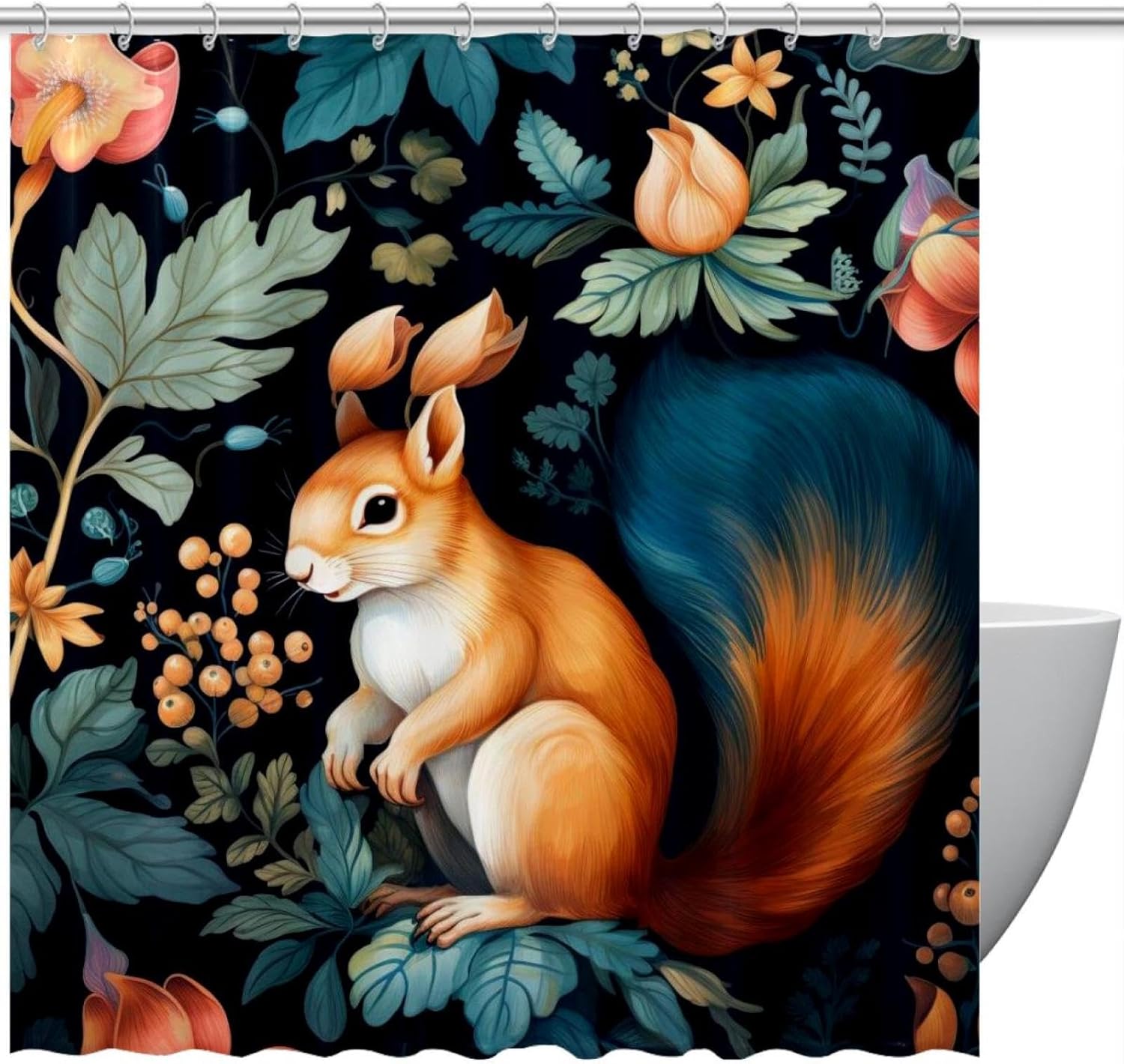 VAPOKF Cute Squirrel Shower Curtain with 12 Hooks - 66x72 Inches