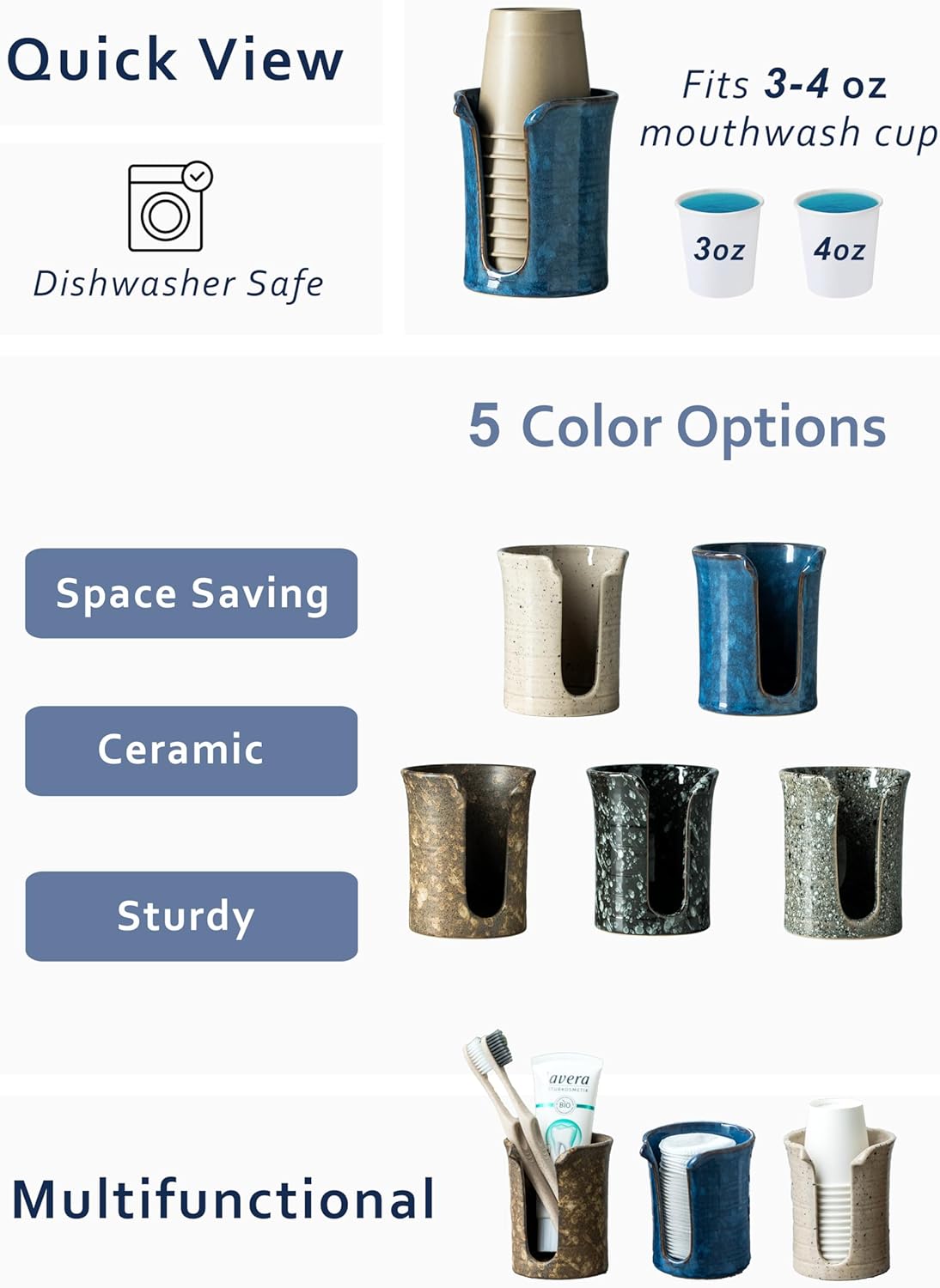 YHOJOY Ceramic Cup Holder 3 Oz Blue Bathroom Dispenser