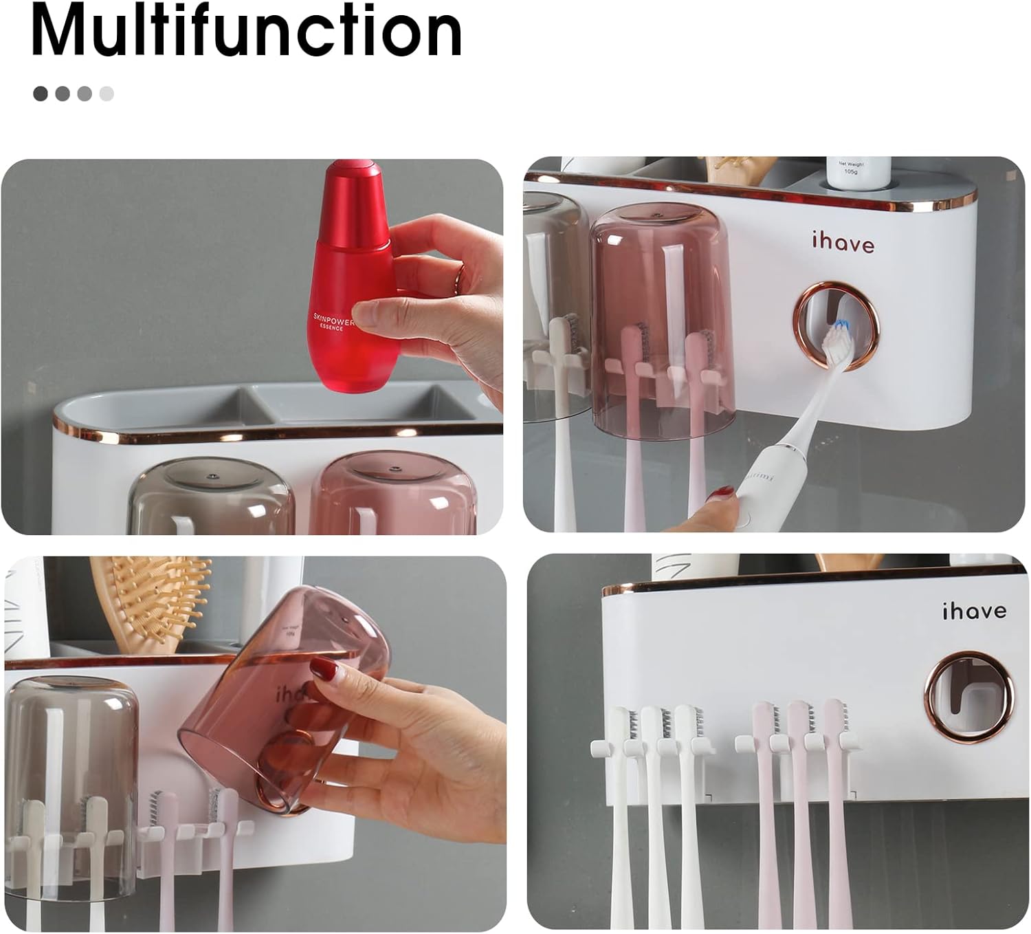 iHave Toothbrush Holder with Dispenser and Storage - Wall Mounted Bathroom Accessory