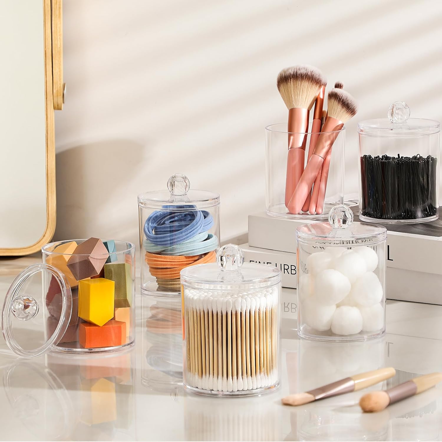AOZITA 2 Pack Acrylic Q-tip Holder Dispenser