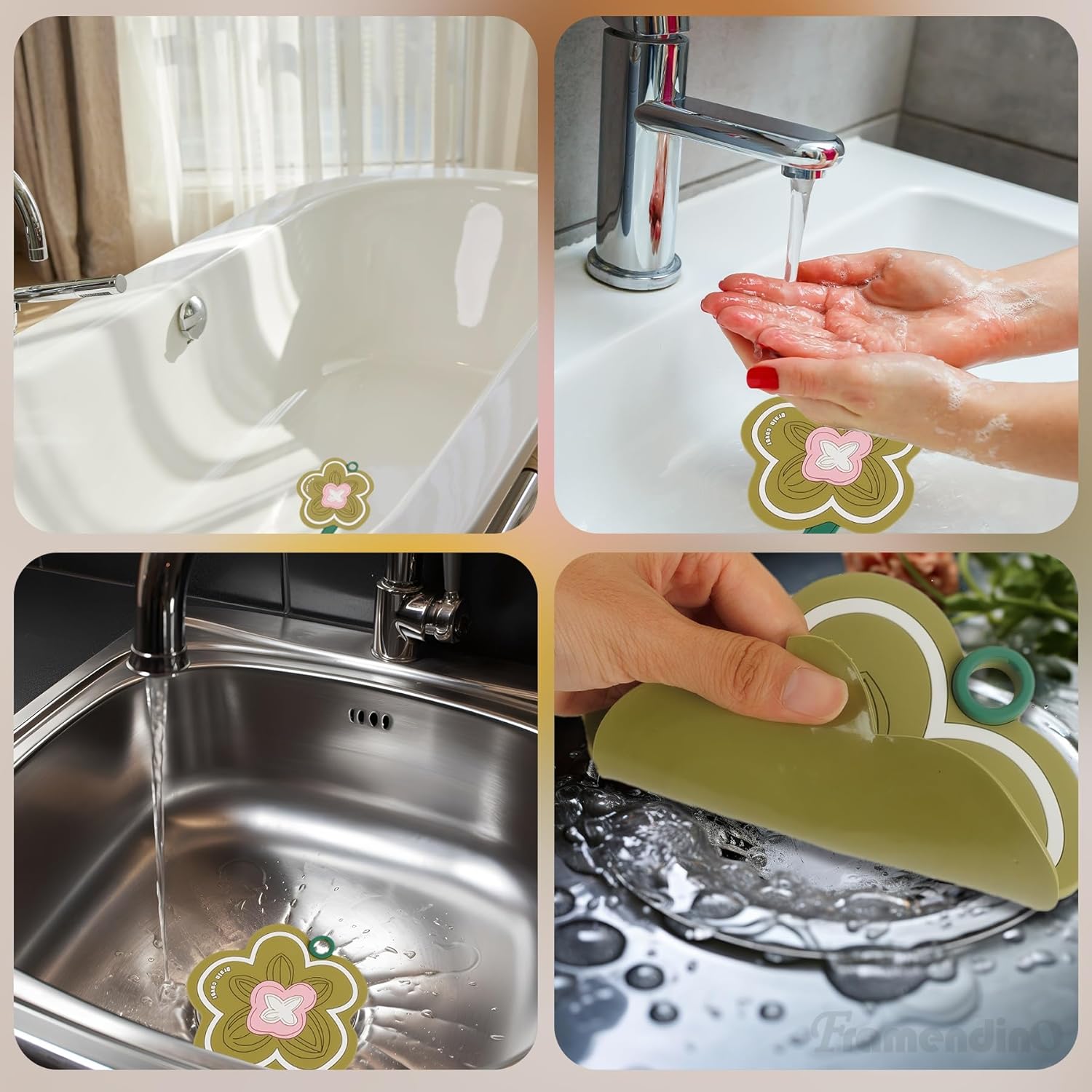 Framendino 3 Pack Flower Shaped Silicone Bathtub Drain Cover 1