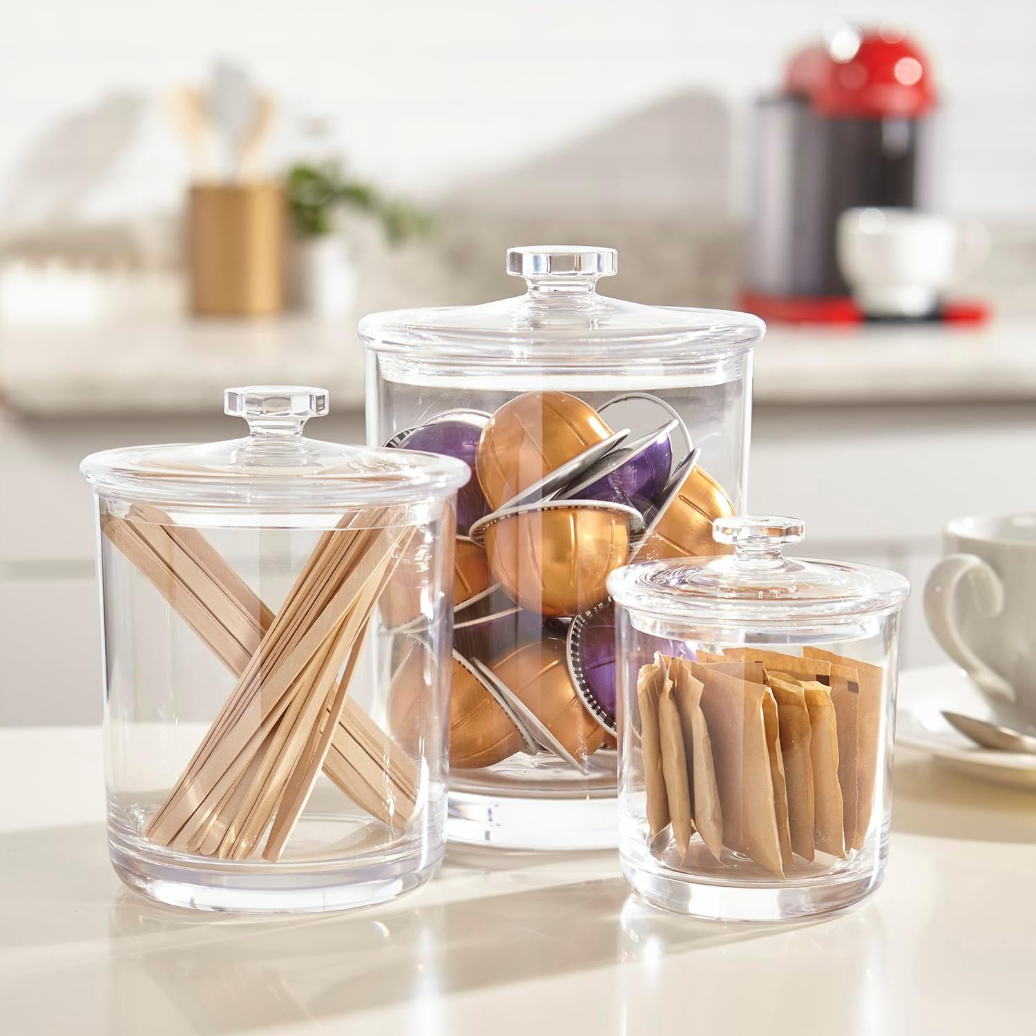 STORi 3-Pack Qtip and Cotton Ball Holders Clear Acrylic Jars