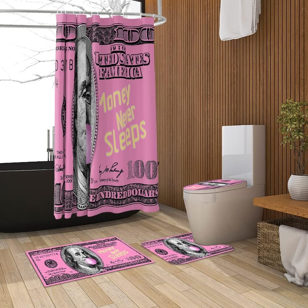 GUBIYU 4-Piece Pink Money Bathroom Set