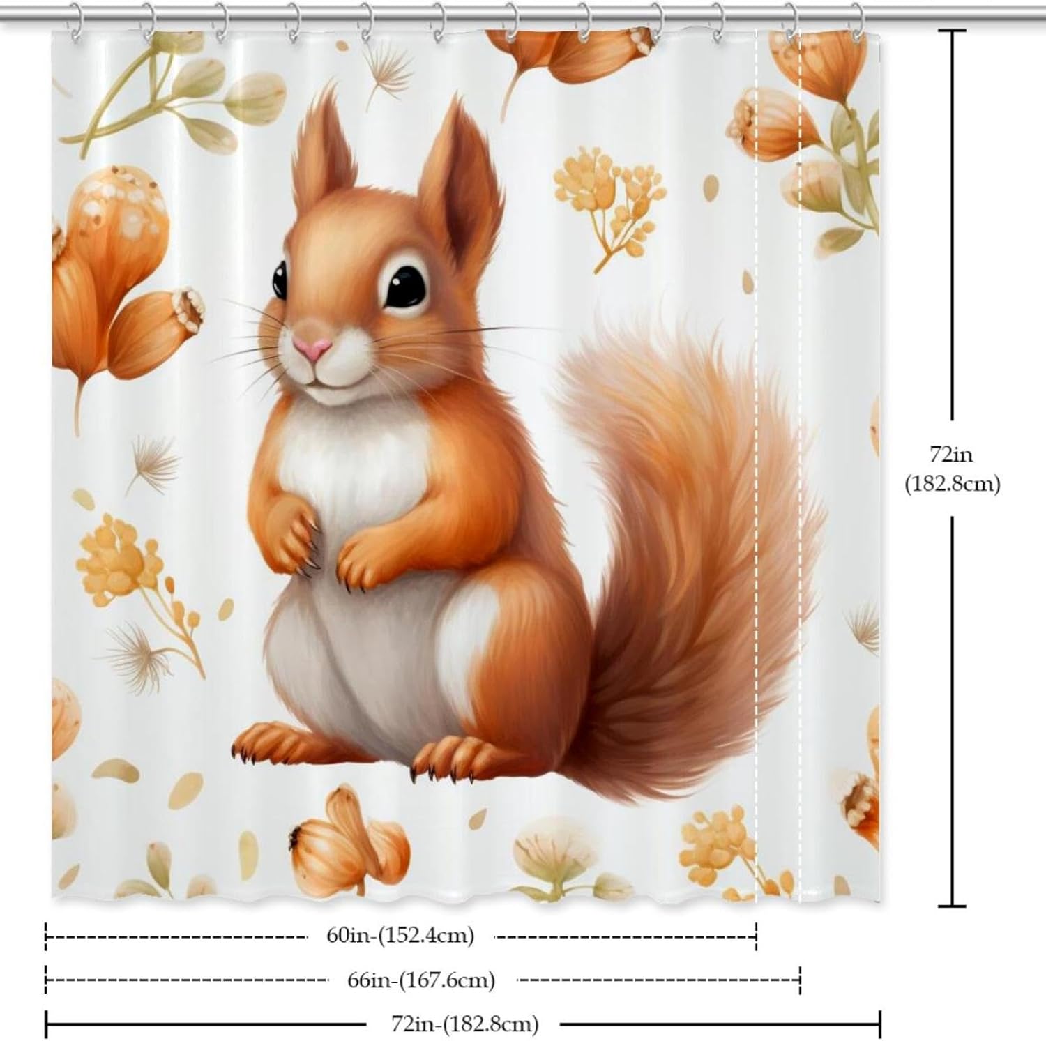 VAPOKF Cute Squirrel Shower Curtain with 12 Hooks 60x72 Inches 1