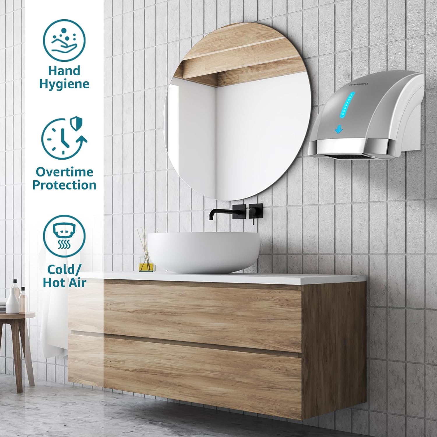 Modunful Quiet Touchless Hand Dryer for Bathrooms