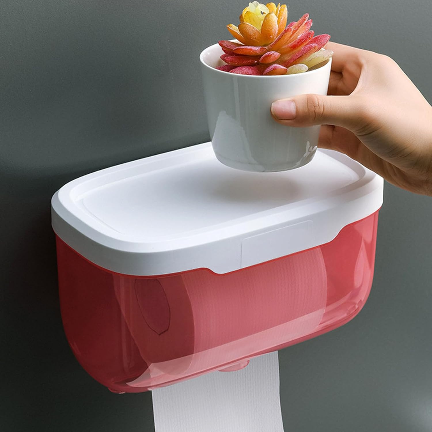 Wall Mounted Tissue Box Holder Large Capacity Transparent Pink