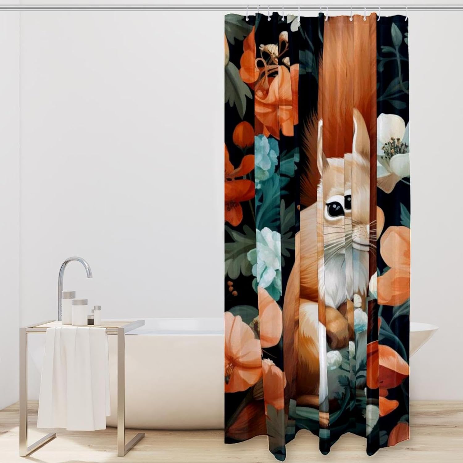 Cute Squirrel Shower Curtain Set with 12 Hooks 66x72 Inches