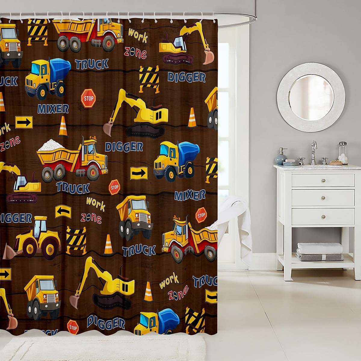 Manfei Boys Excavator Shower Curtain Set