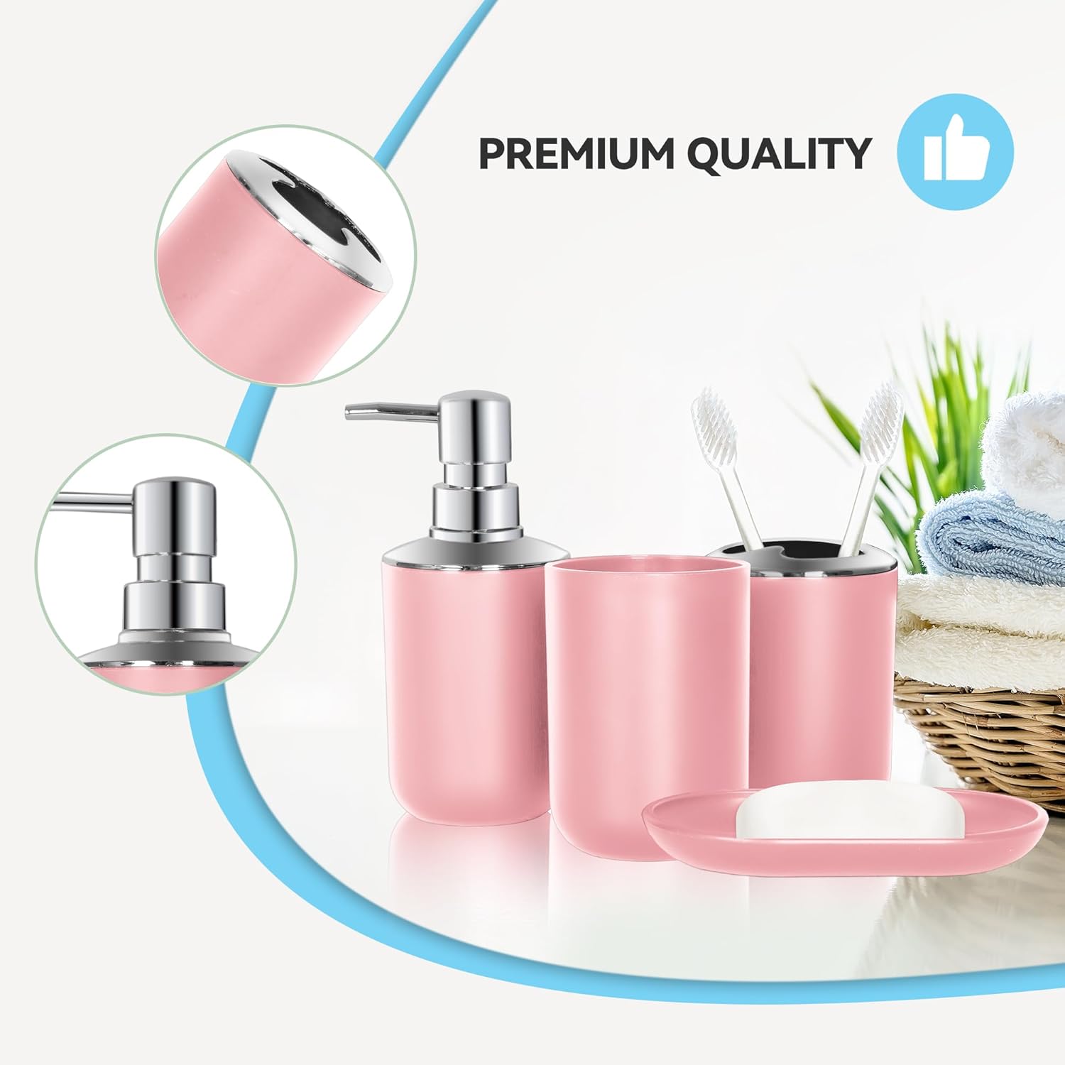 Pink Bathroom Accessories Set 4PCS Boho Decor