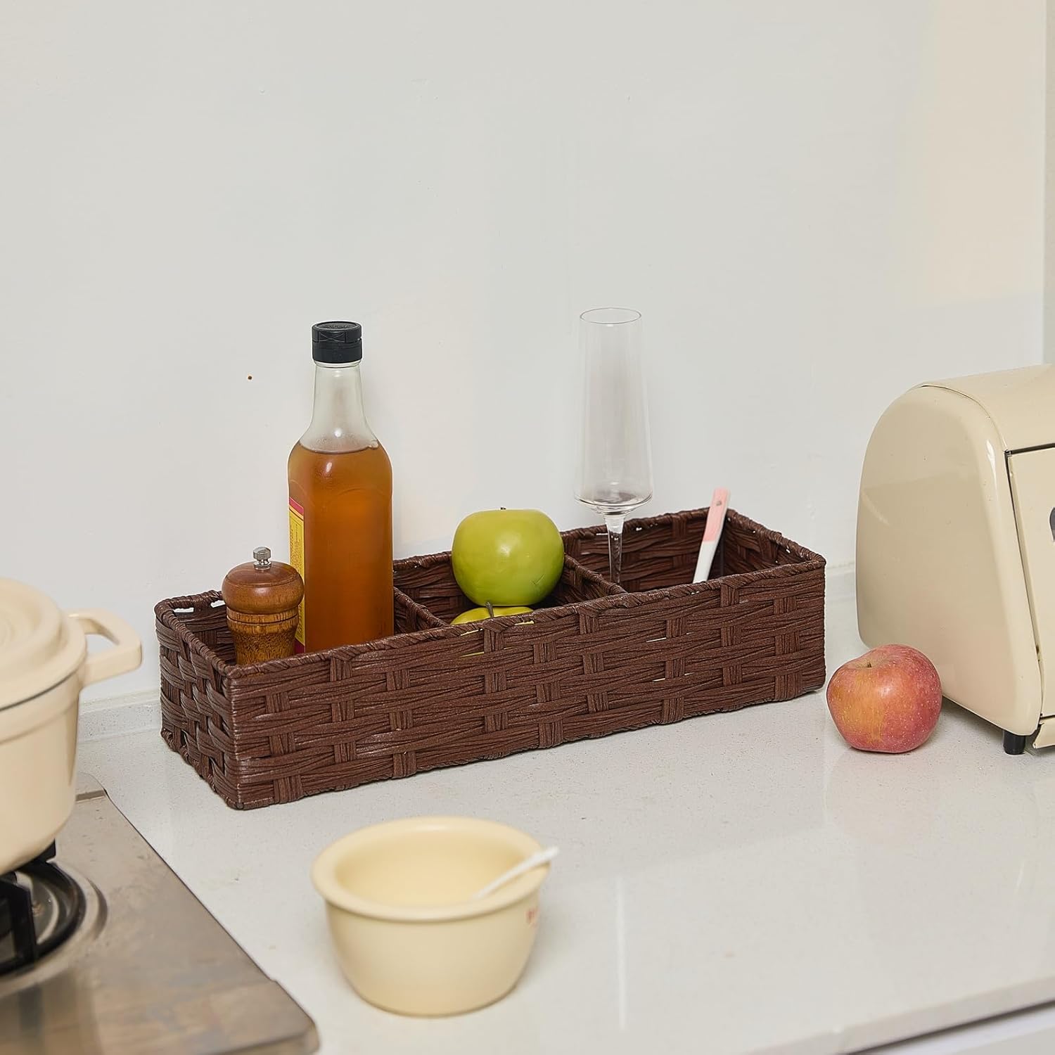 Buaihekafei Toilet Paper Basket with Dividers Waterproof Wicker Storage for Bathroom