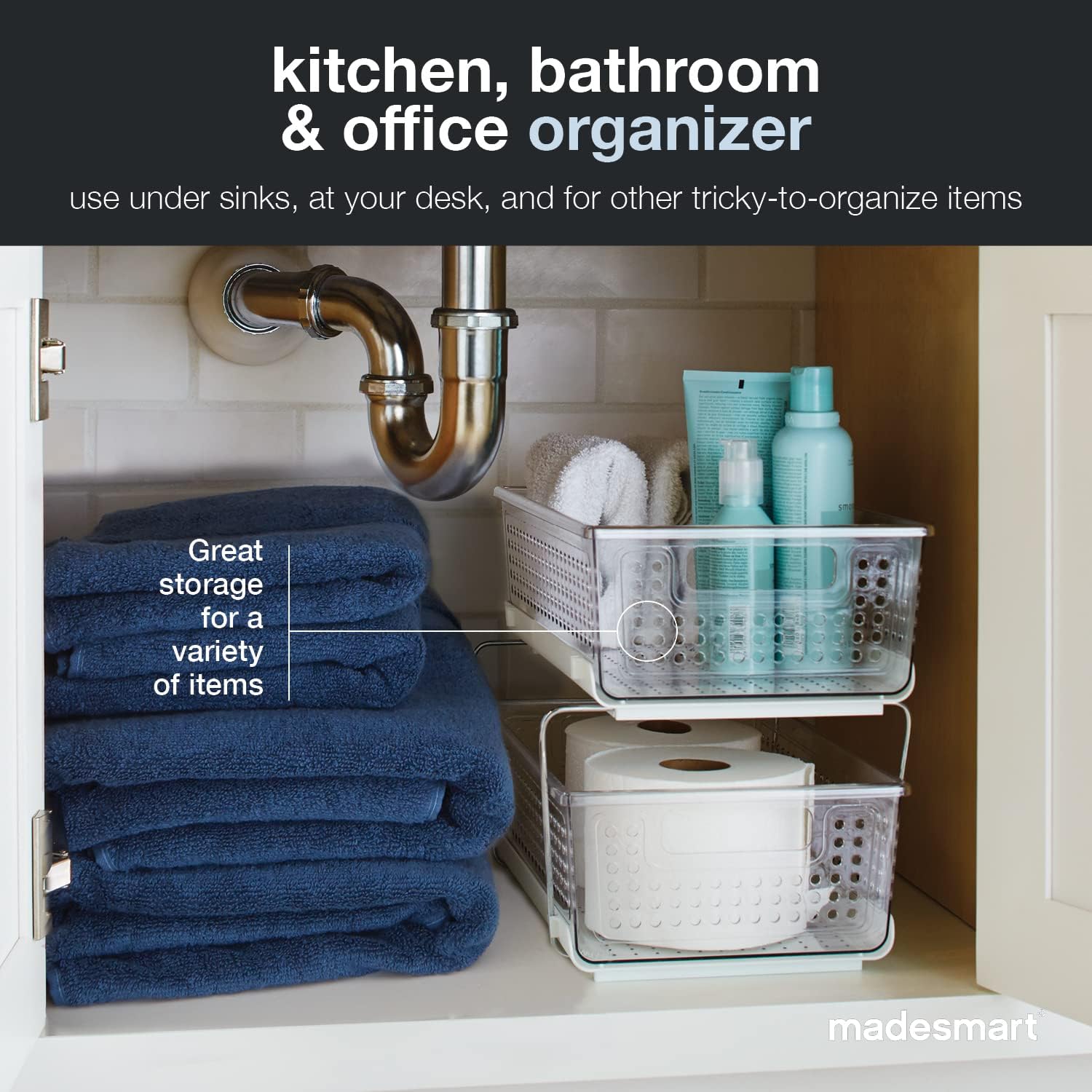 Madesmart 2 Tier Storage Baskets with Handles