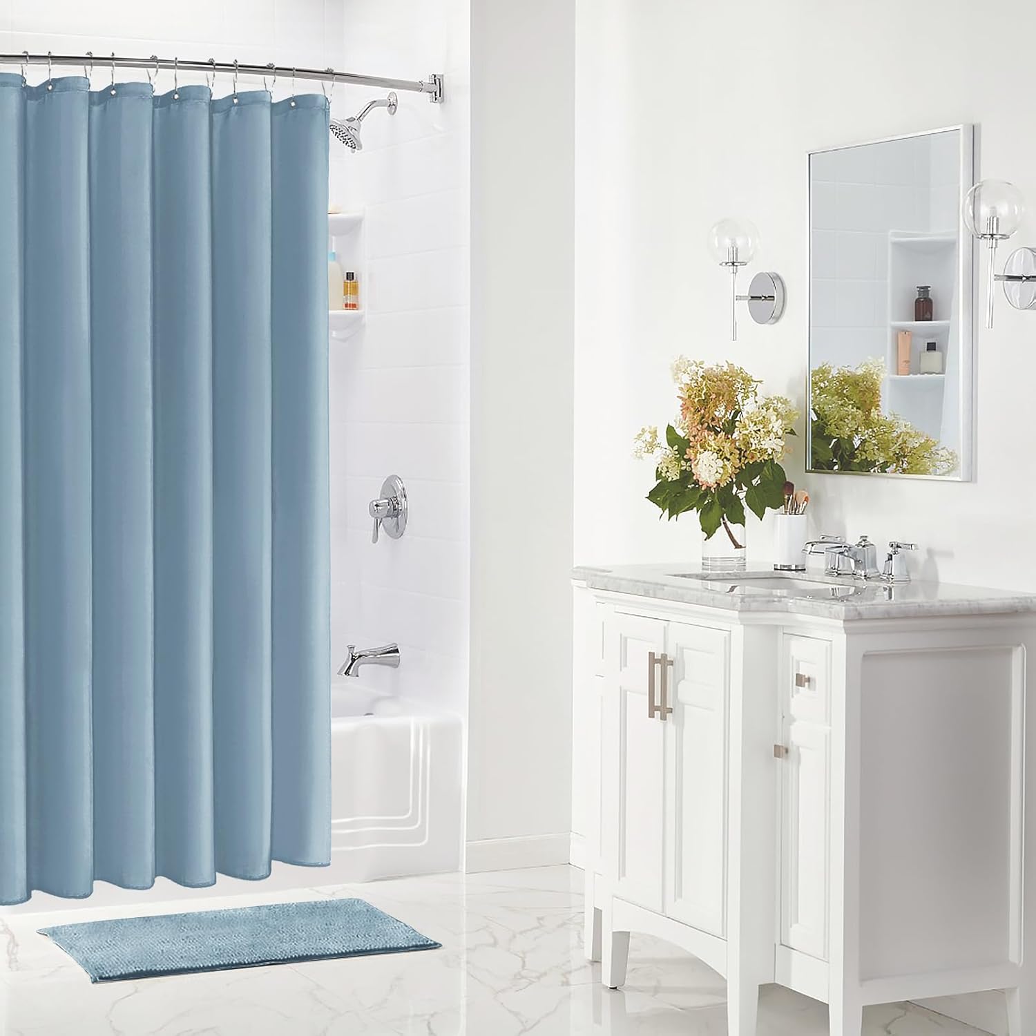 Gibelle Light Blue Waterproof Shower Curtain Liner with Hooks and Grommets