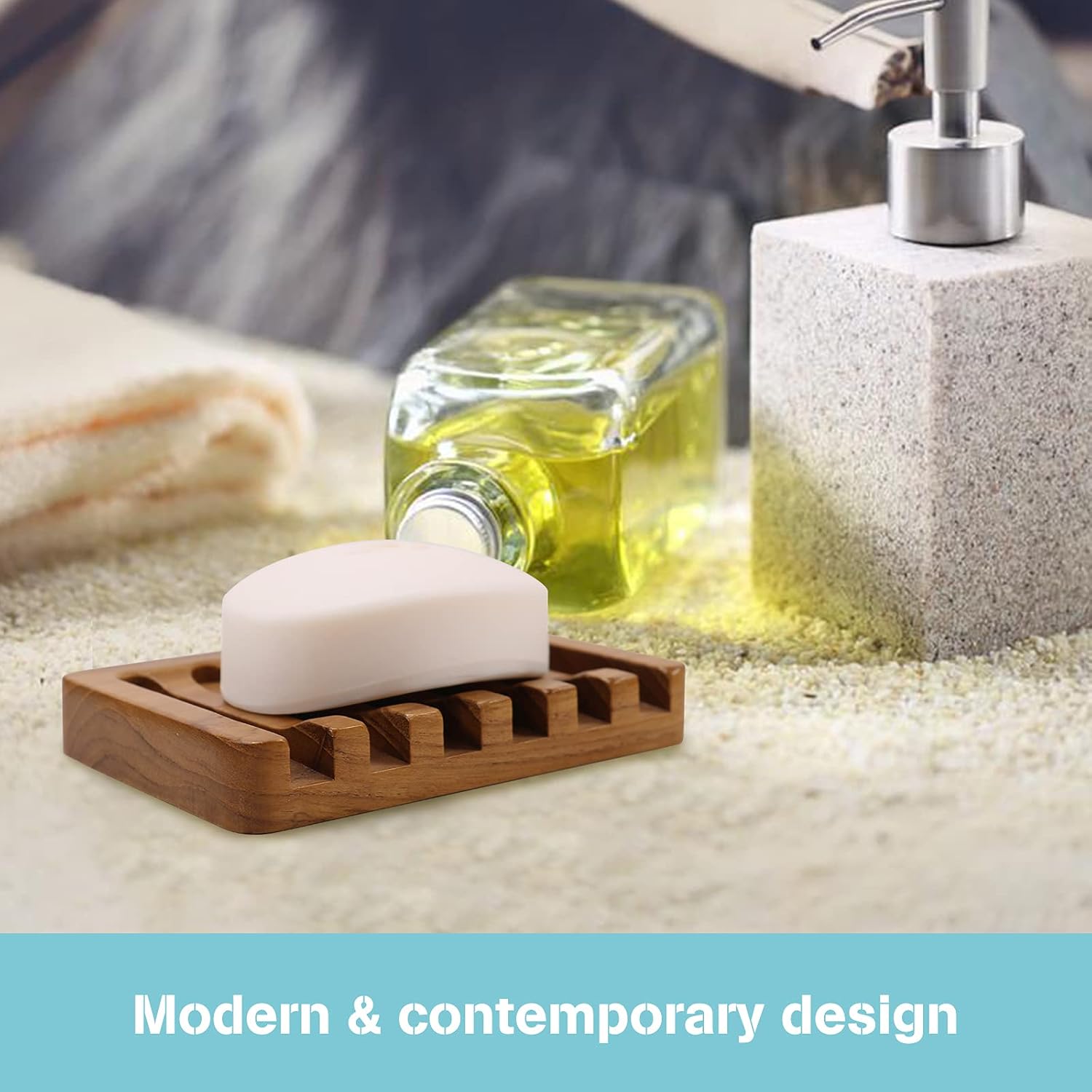 HTB Teak Soap Dish with Slanted Drainage Design