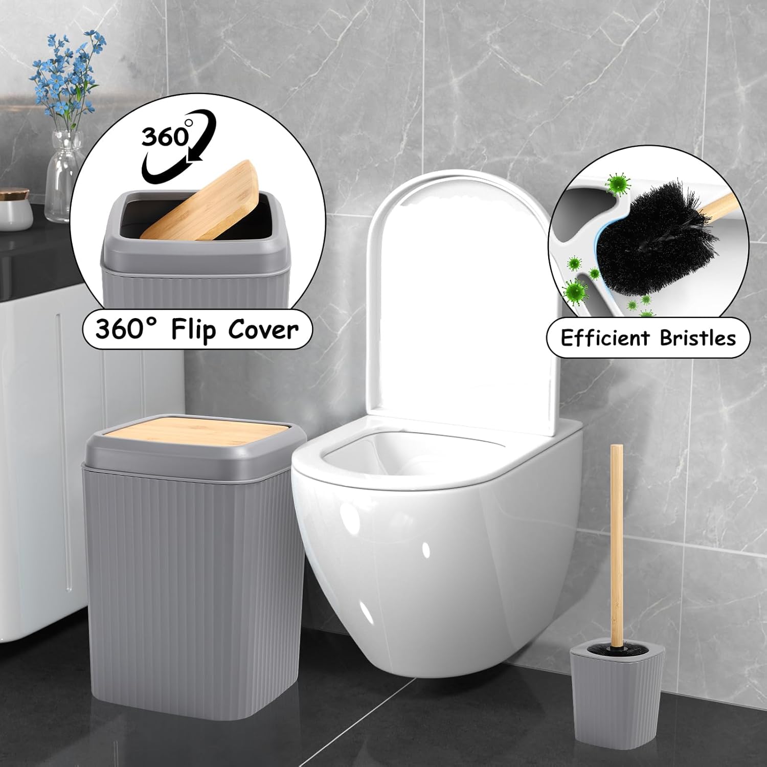 23-Piece Grey Bathroom Accessories Set - Modern Durable