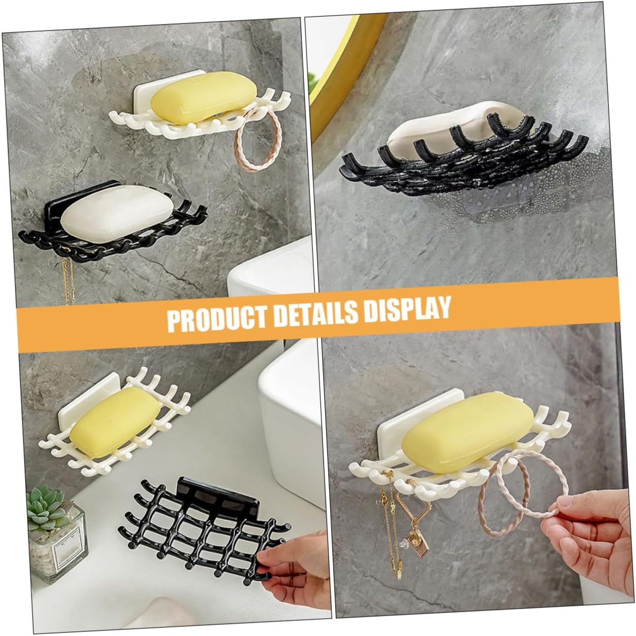 Zerodeko 4pcs Wall Mount Soap Dishes Drainer Grid Sturdy