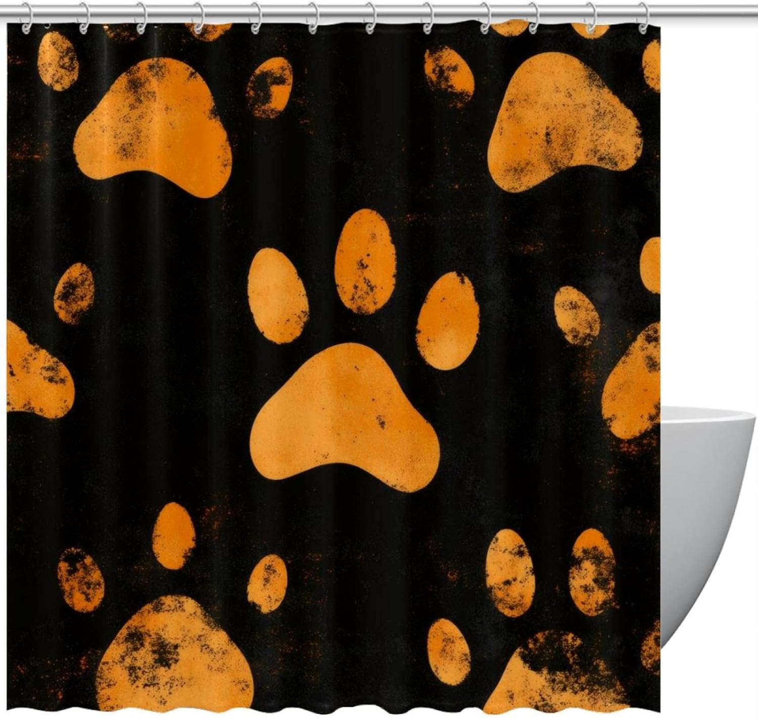 Yellow Dog Paw Prints Shower Curtain Set 60x72 Inches