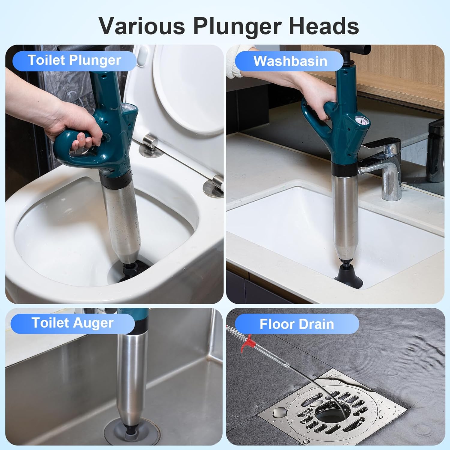 Toilet Plunger with Pressure Indicator for Heavy Clogs