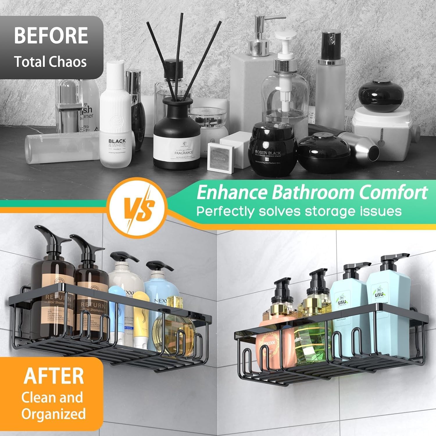 5pc Adhesive Shower Caddy Shelves with Soap Dish Holder
