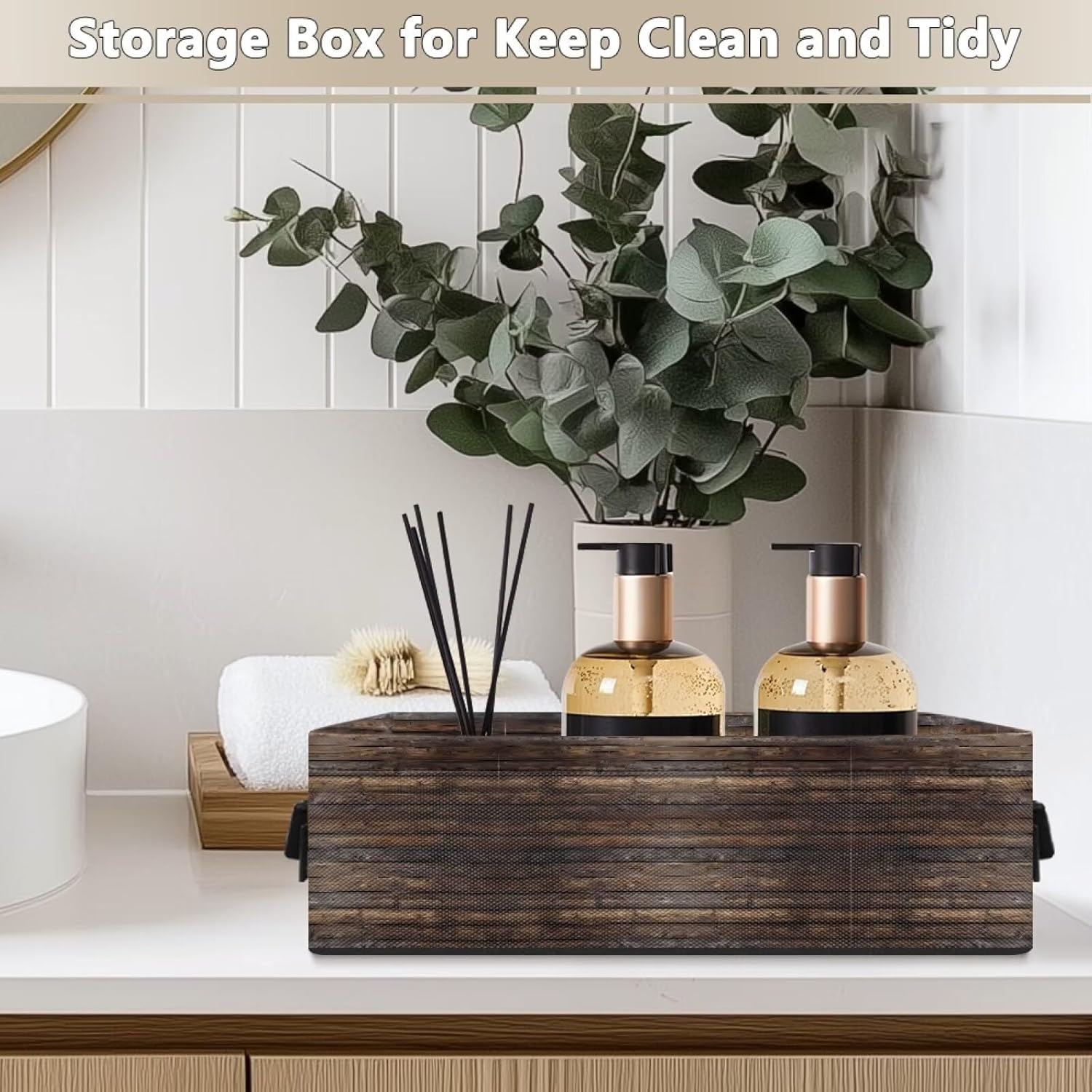 Foldable Toilet Paper Basket with Wood Grain Design