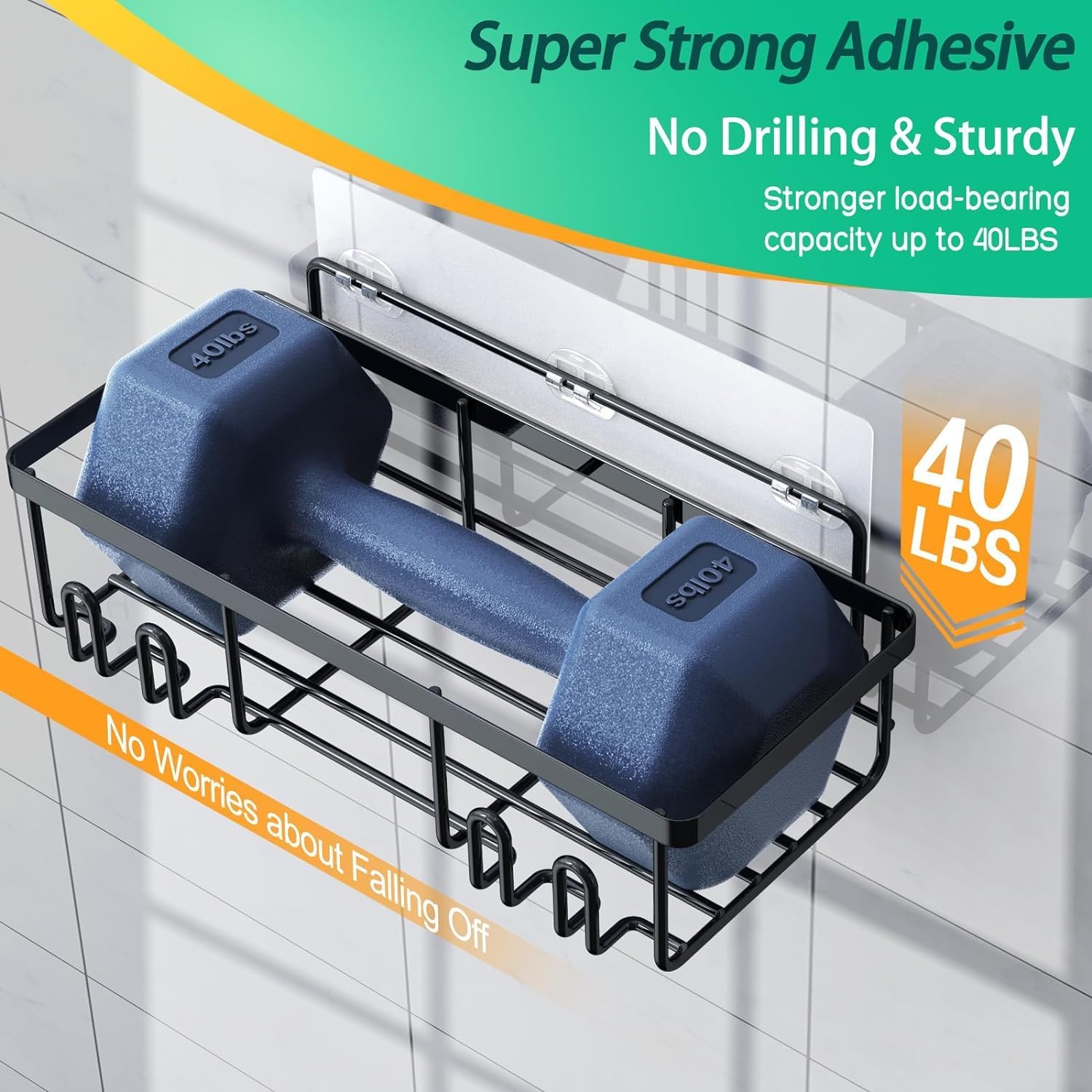 5pc Adhesive Shower Caddy Shelves with Soap Dish Holder