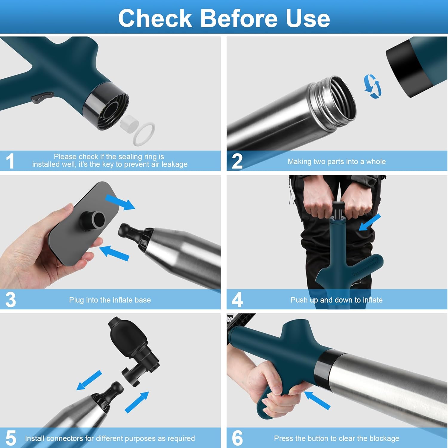 WEIDUOMALY Heavy Duty Toilet Plunger with Pressure Gauge