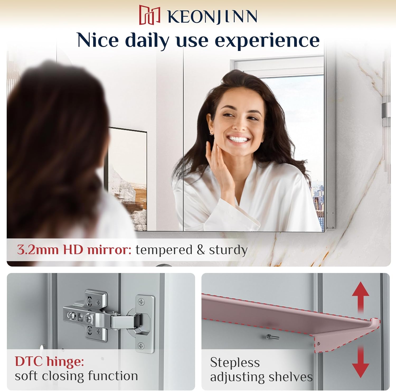 Keonjinn 30x26 Inch Medicine Cabinet with Mirror Silver Frame