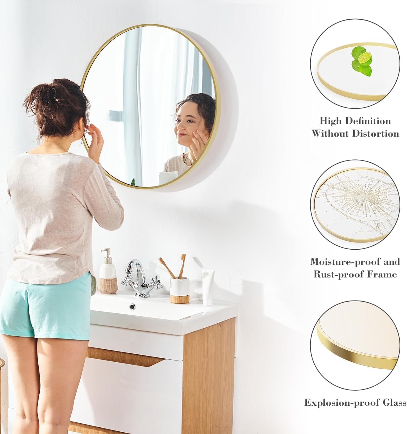 20 Inch Round Mirror with Gold Aluminum Frame