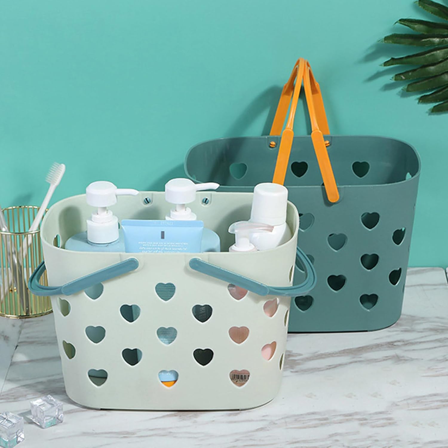 Pink Plastic Storage Basket with Handles and Holes 1