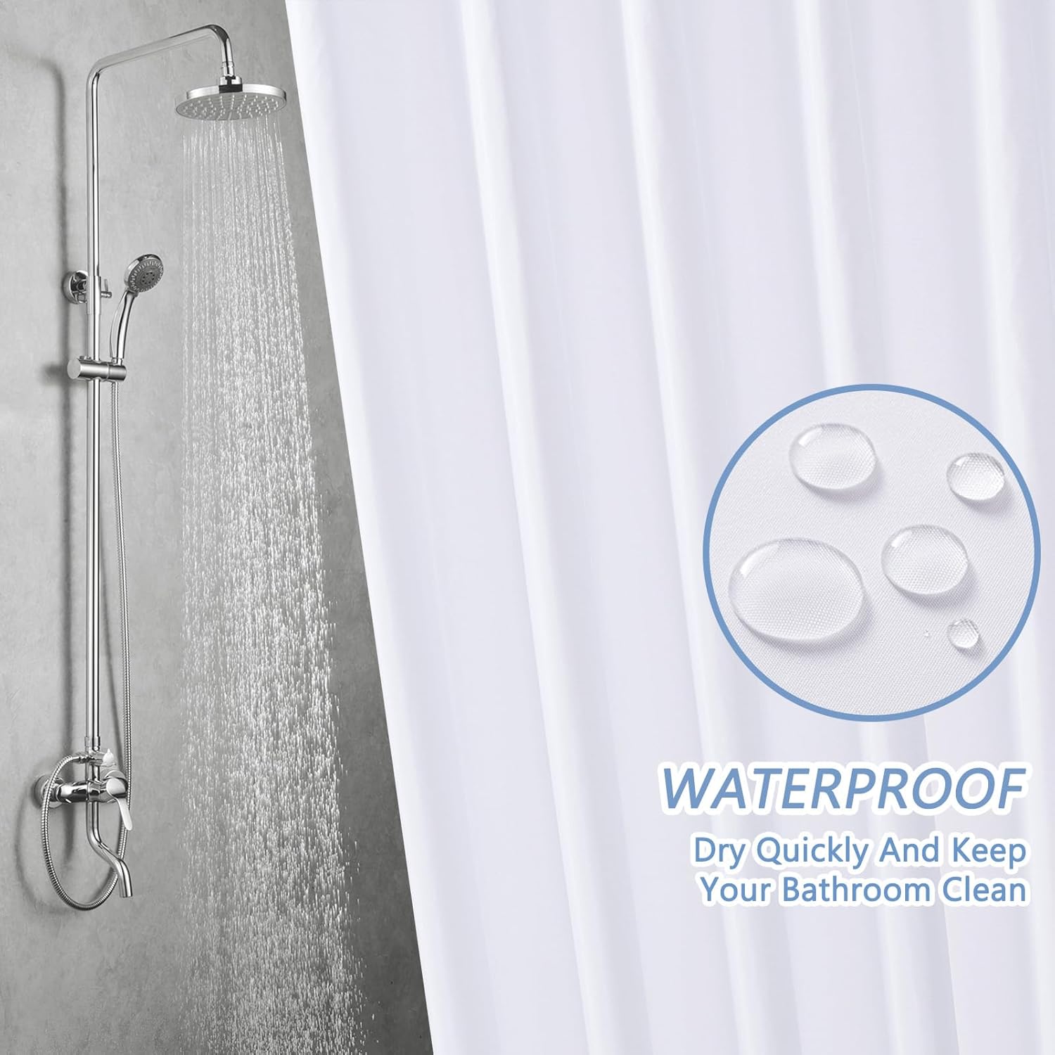 Furlinic 72x72 Waterproof Shower Curtain Liner with 12 Rustproof Hooks