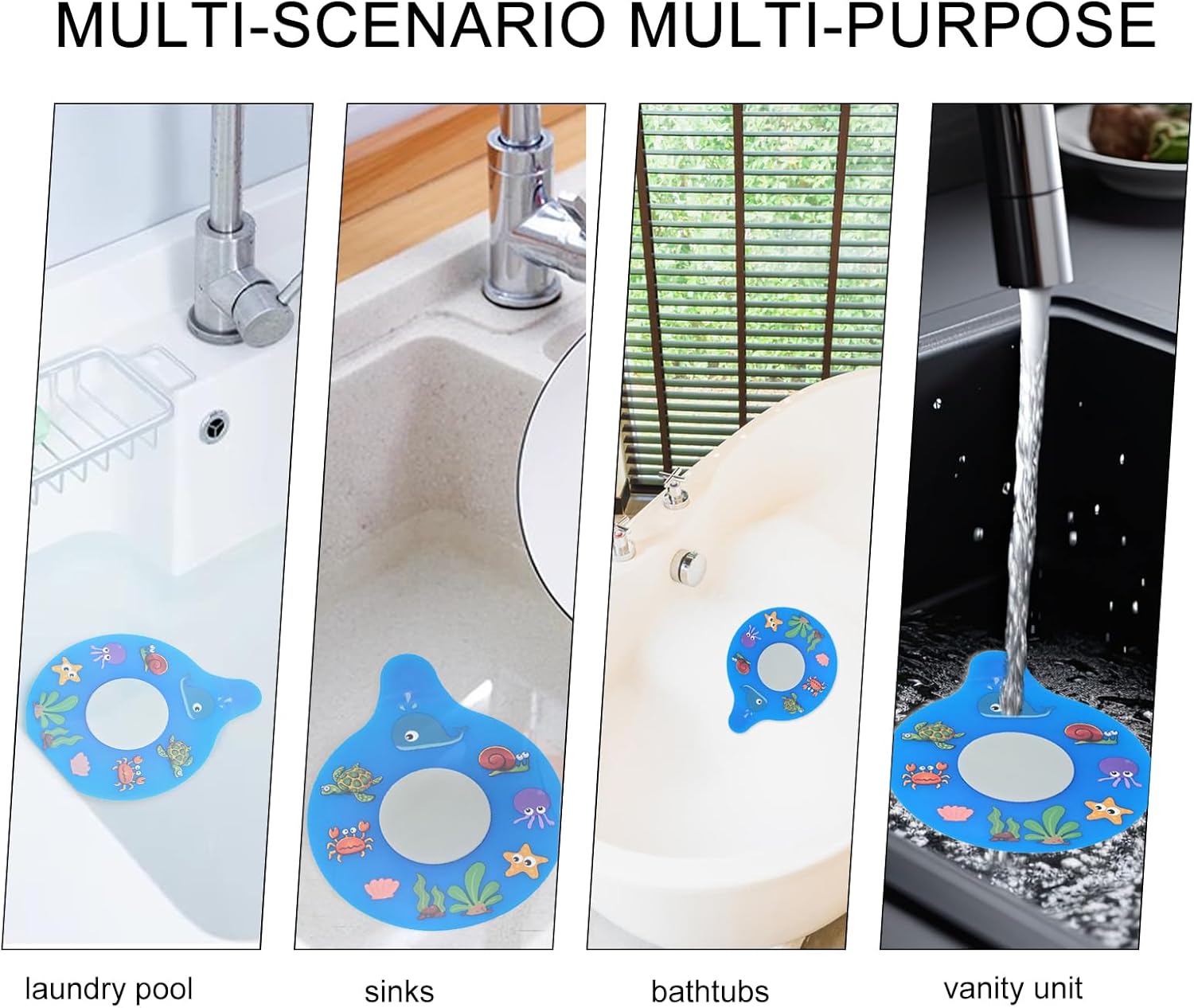 Yueton Blue Silicone Bath Drain Stopper with Cute Cartoon Design