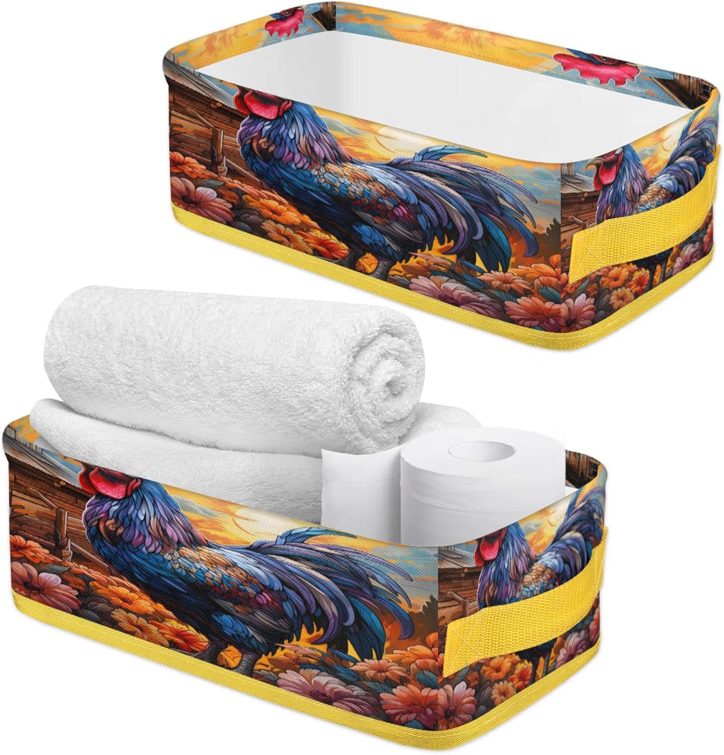 Snatocys Rooster Toilet Paper Basket with Handle