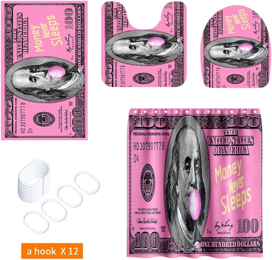 GUBIYU 4-Piece Pink Money Bathroom Set