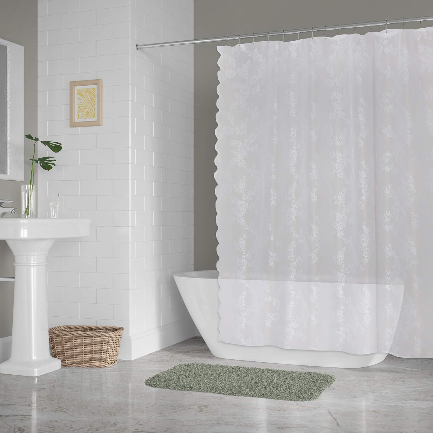 DII Translucent Lace Shower Curtain 72x72 Flower Blossom White