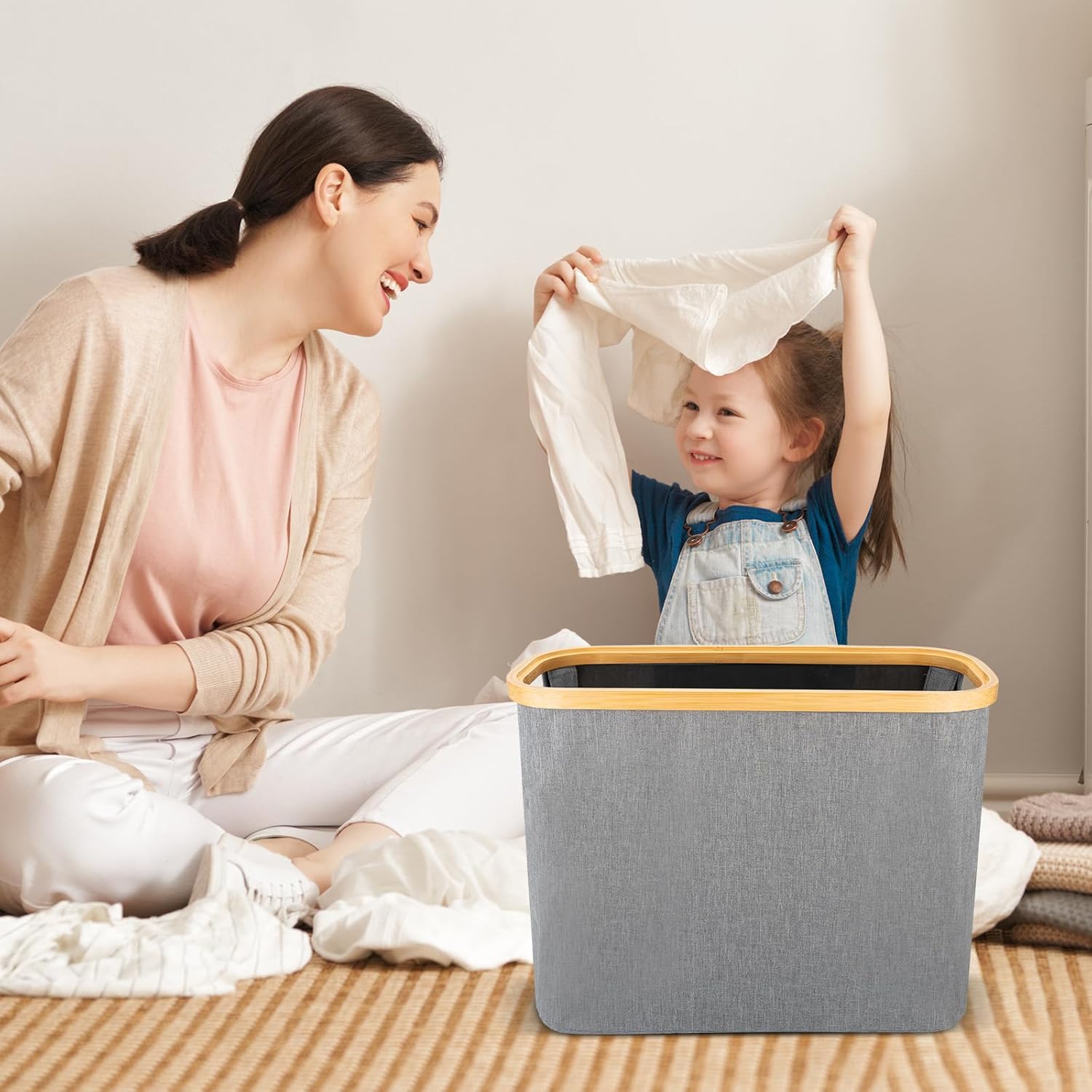 Toilet Paper Storage Basket - 9 Rolls Capacity - Bamboo Holder - Grey