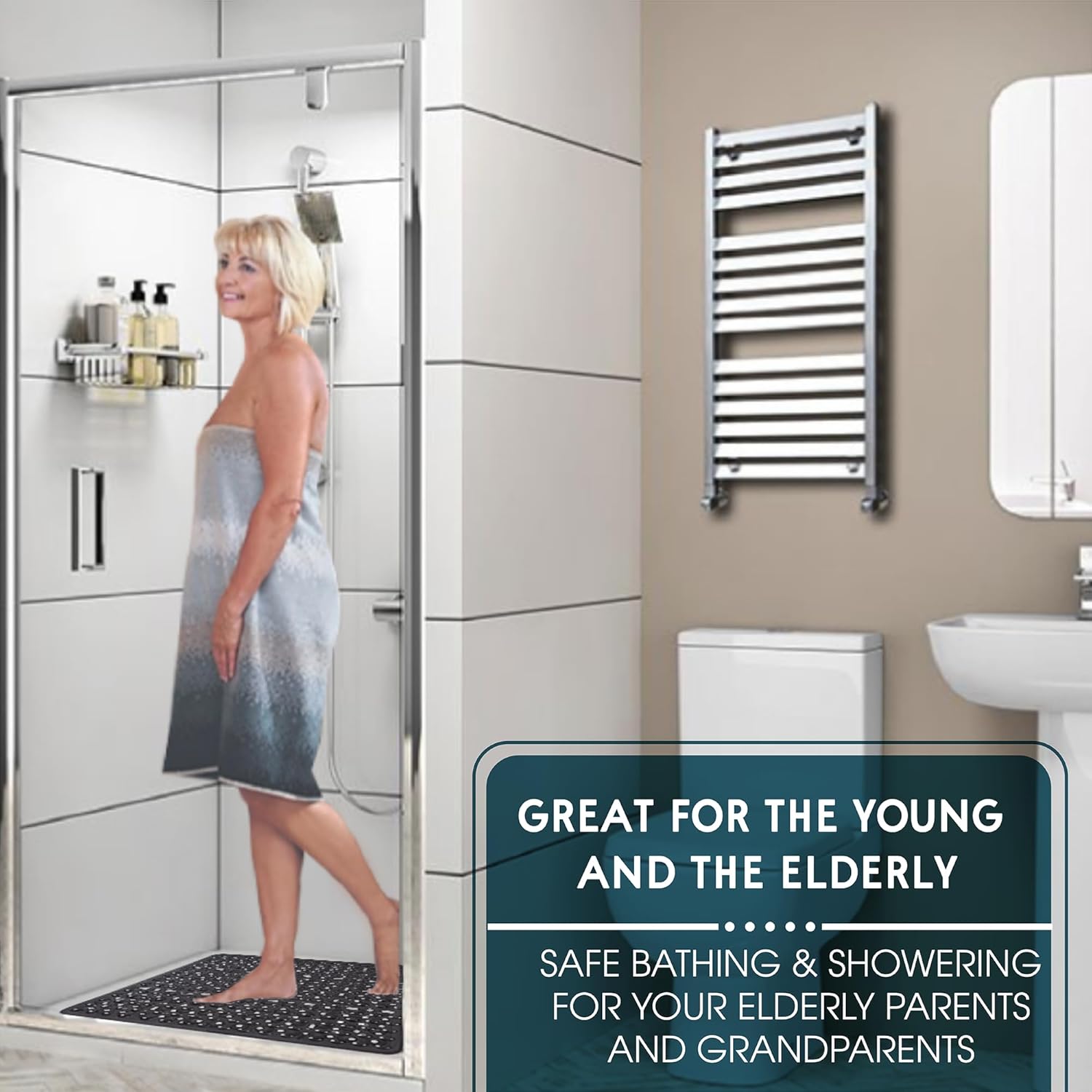 ENKOSI Square Shower Mat Non Slip 21x21 Clear with Drain Hole 1