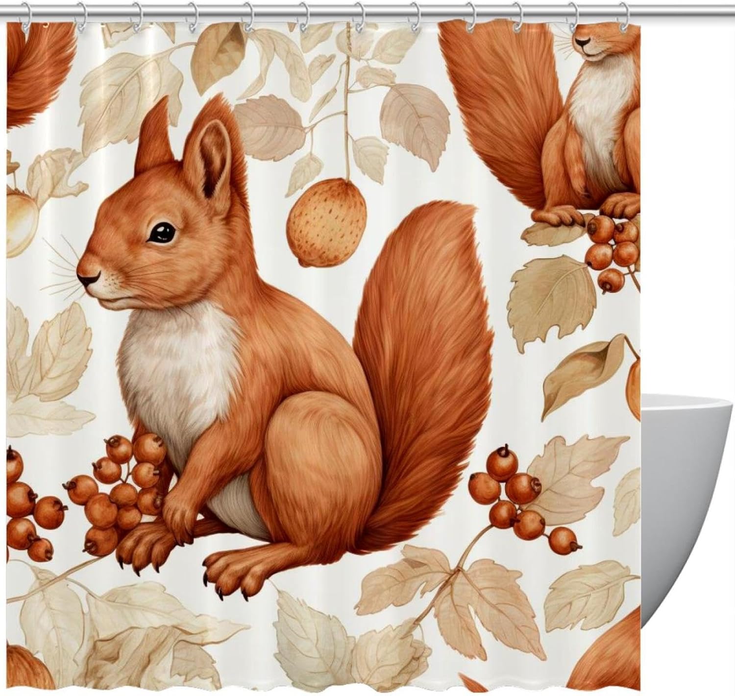 VAPOKF Cute Squirrel Shower Curtain with 12 Hooks 1