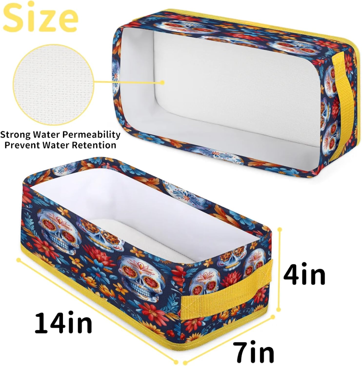Mexican Floral Skeleton Toilet Paper Basket Organizer with Handles