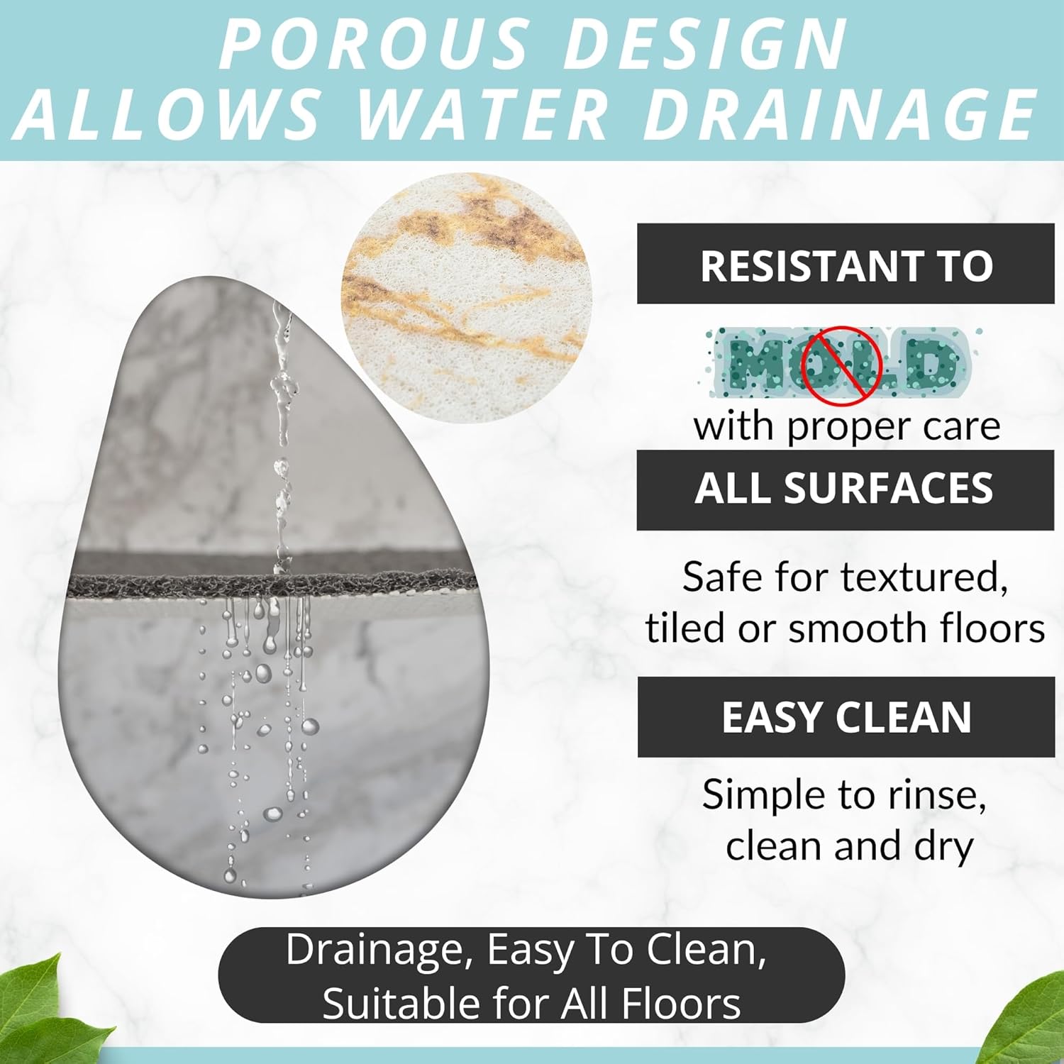 Enkosi Loofah Non-Slip Shower Mat - Marble White Gold 24x16