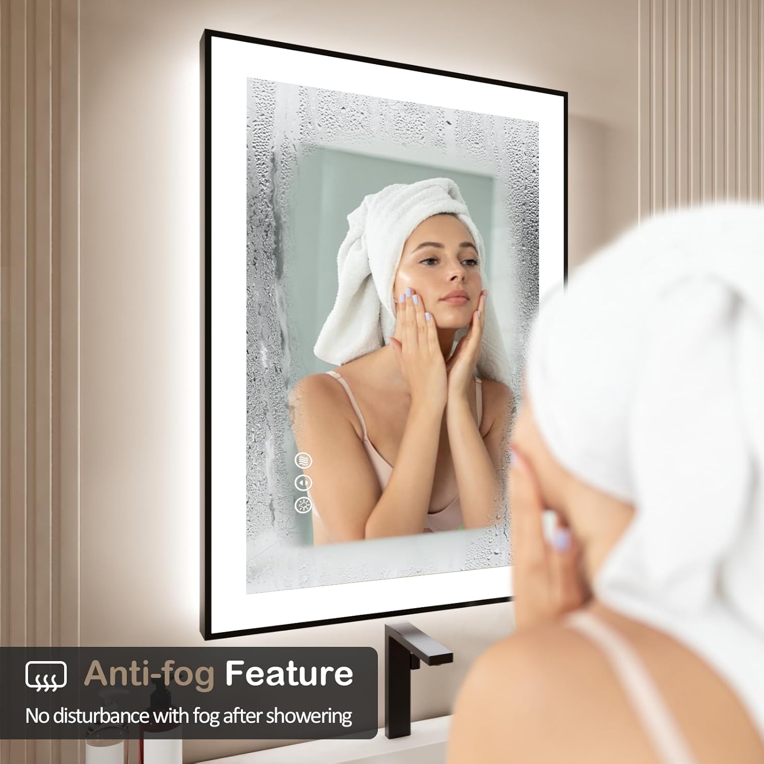 40x32 Inch LED Bathroom Mirror with Black Frame