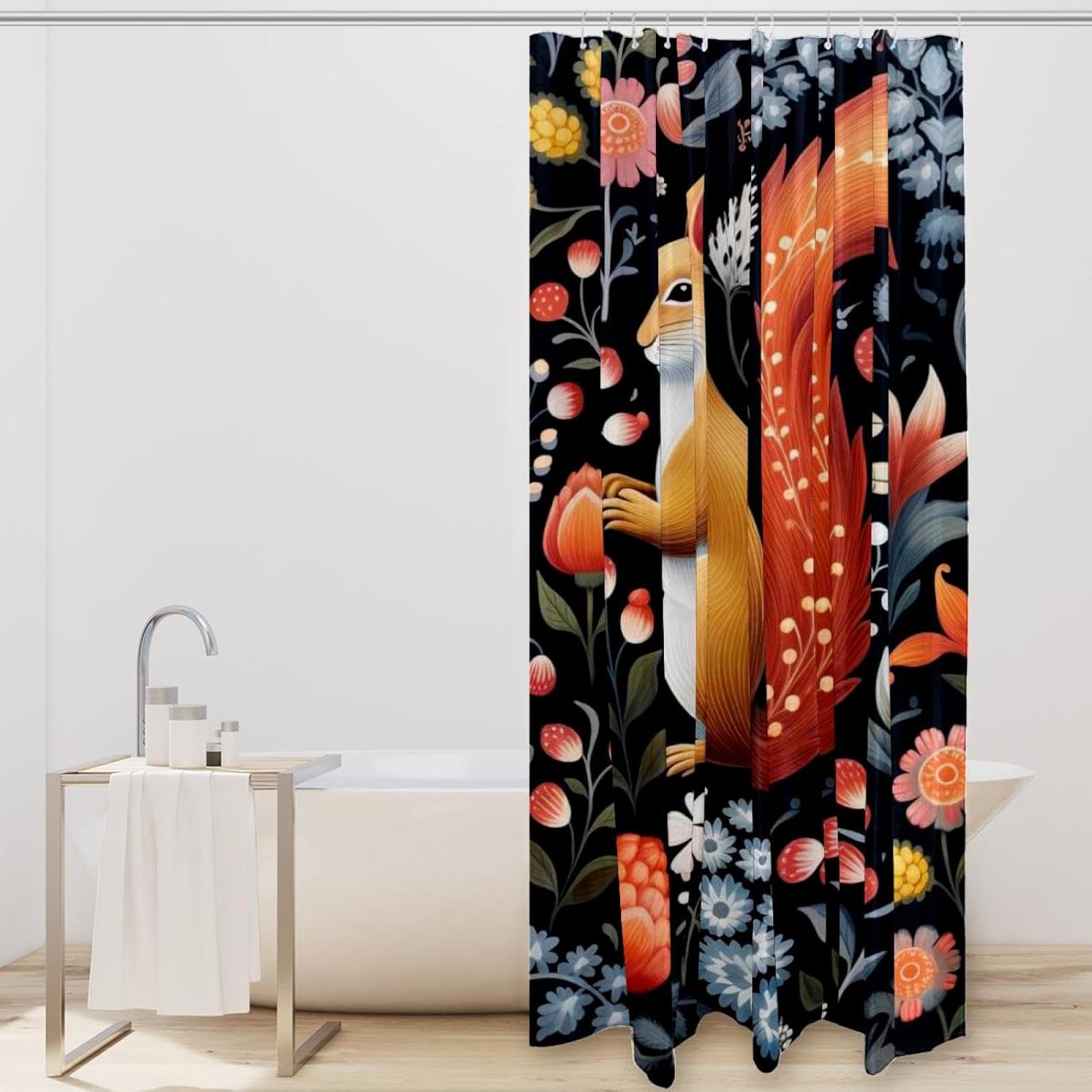 VAPOKF Cute Squirrel Shower Curtain Set with 12 Hooks - 66x72 Inches