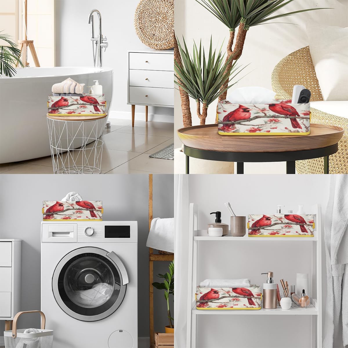 Skonsati Cardinal Birds Toilet Paper Storage Basket with Handles